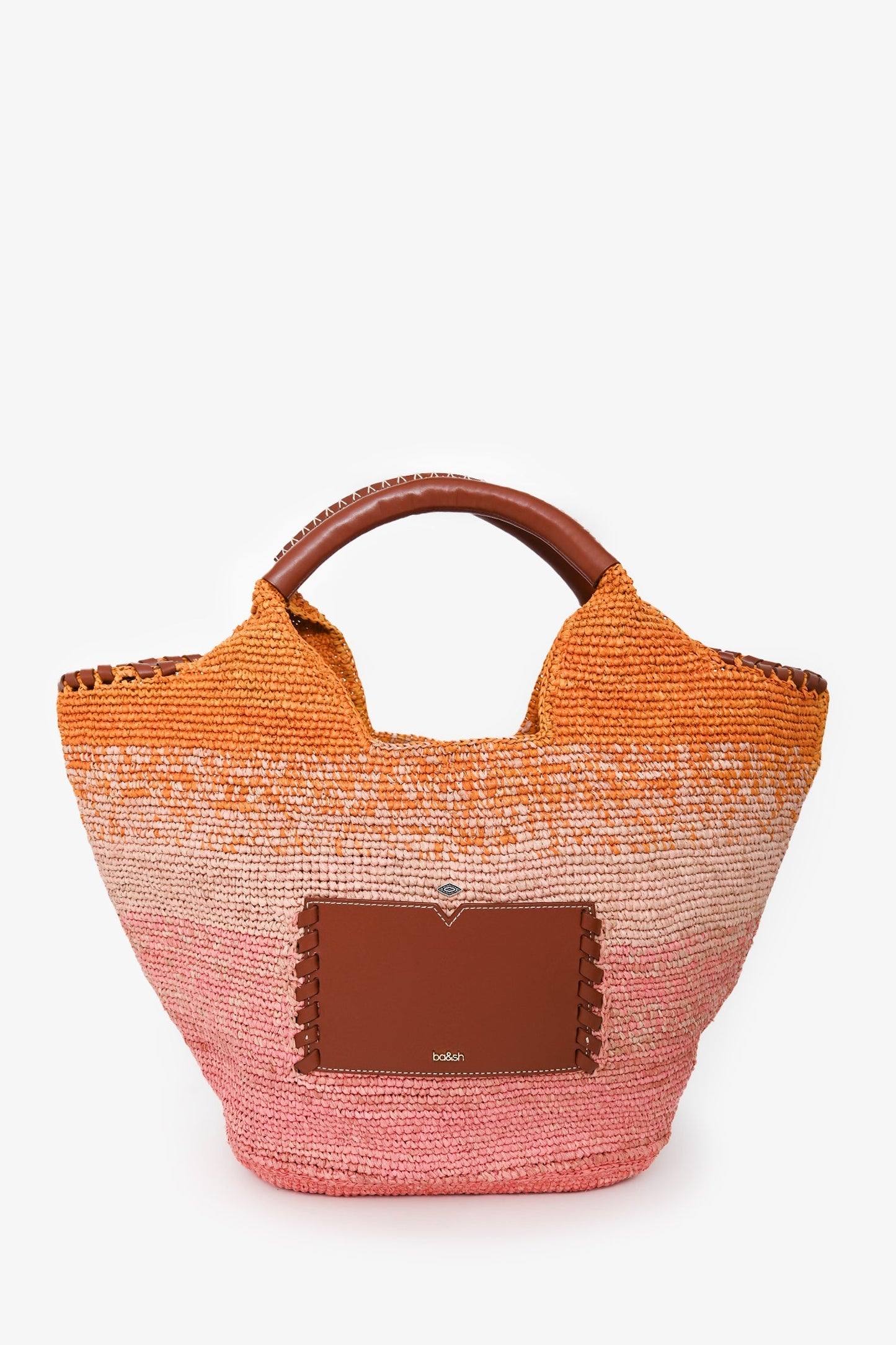 Ba&sh Pink/Orange Raffia/Leather 'Ara' Logo Tote Bag