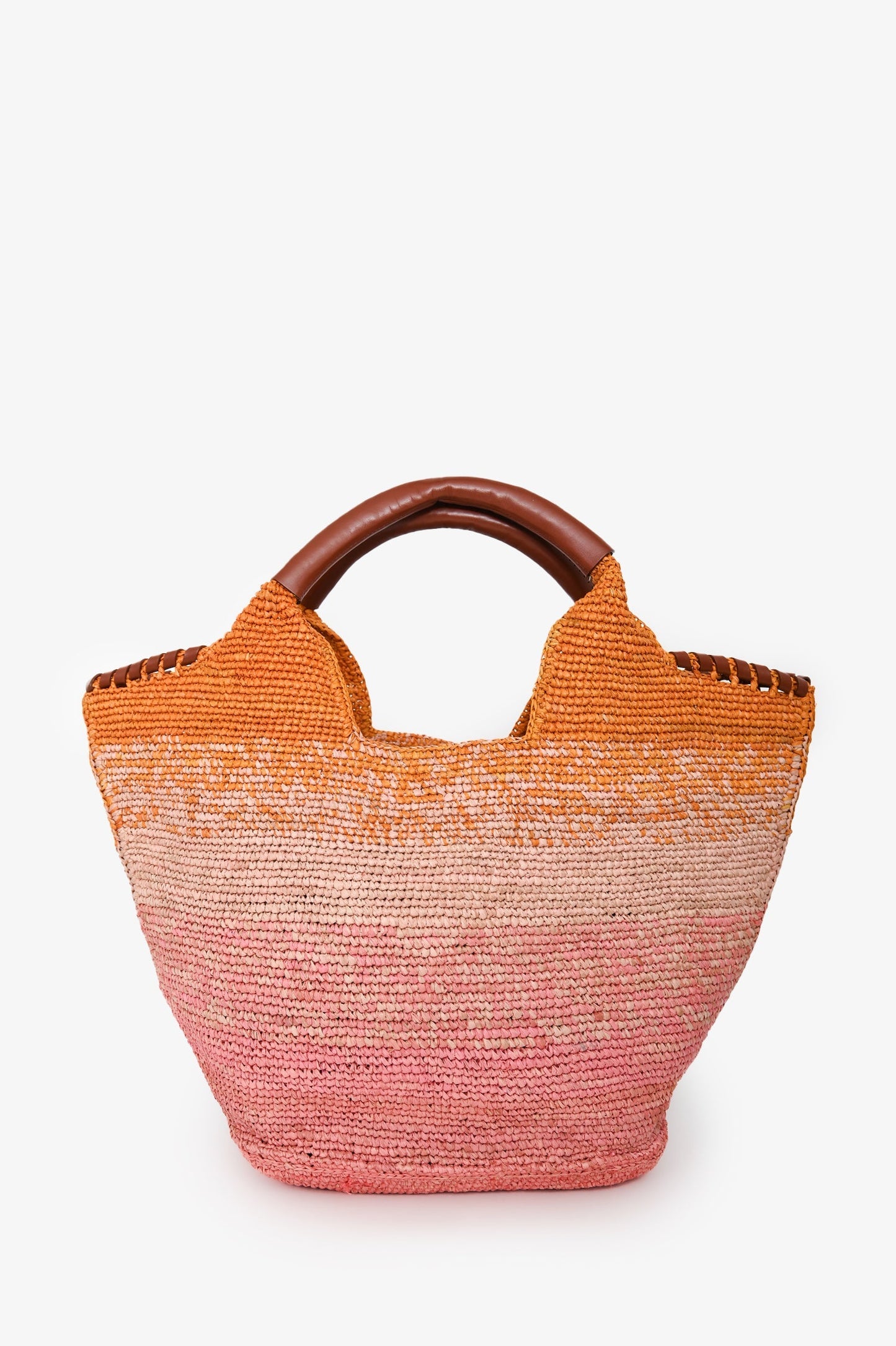 Ba&sh Pink/Orange Raffia/Leather 'Ara' Logo Tote Bag