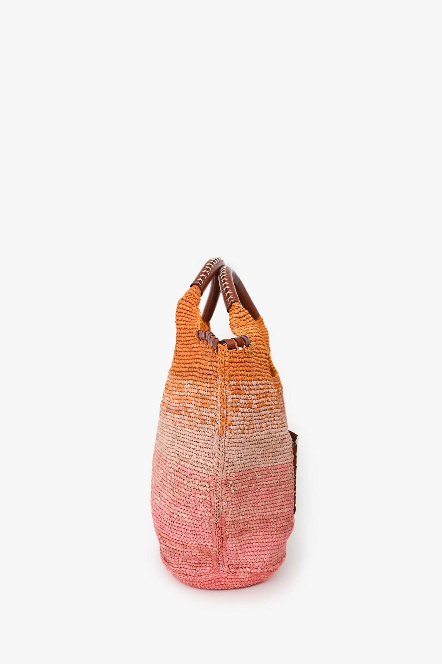 Ba&sh Pink/Orange Raffia/Leather 'Ara' Logo Tote Bag