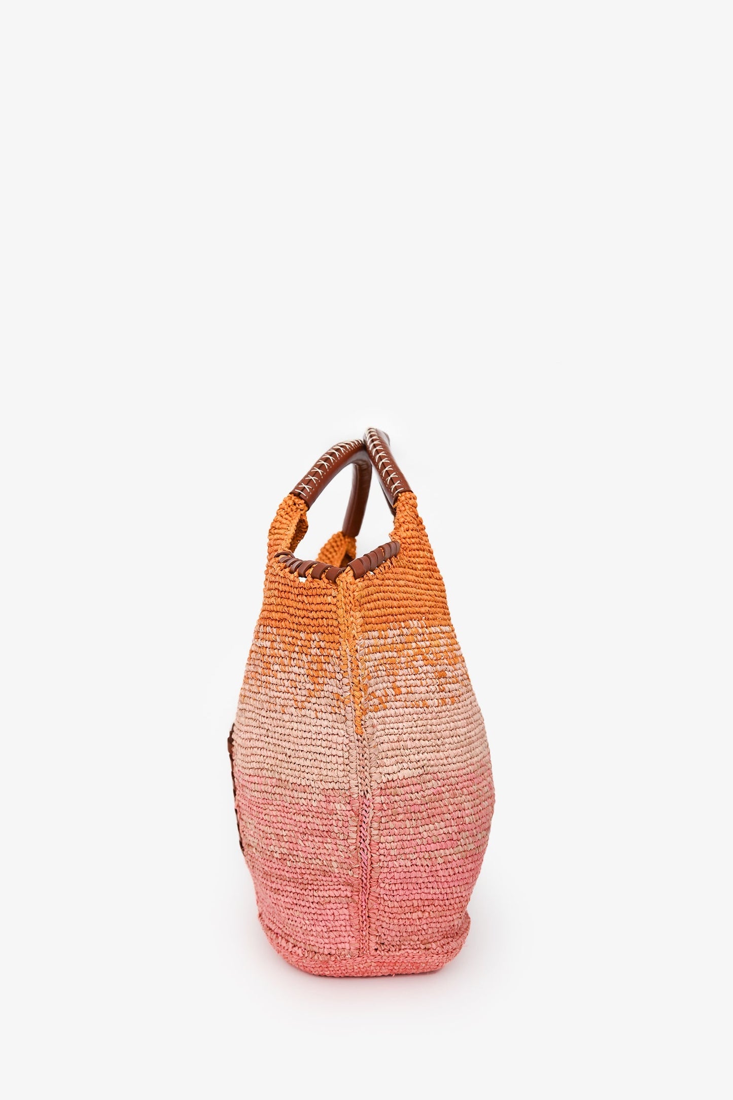 Ba&sh Pink/Orange Raffia/Leather 'Ara' Logo Tote Bag