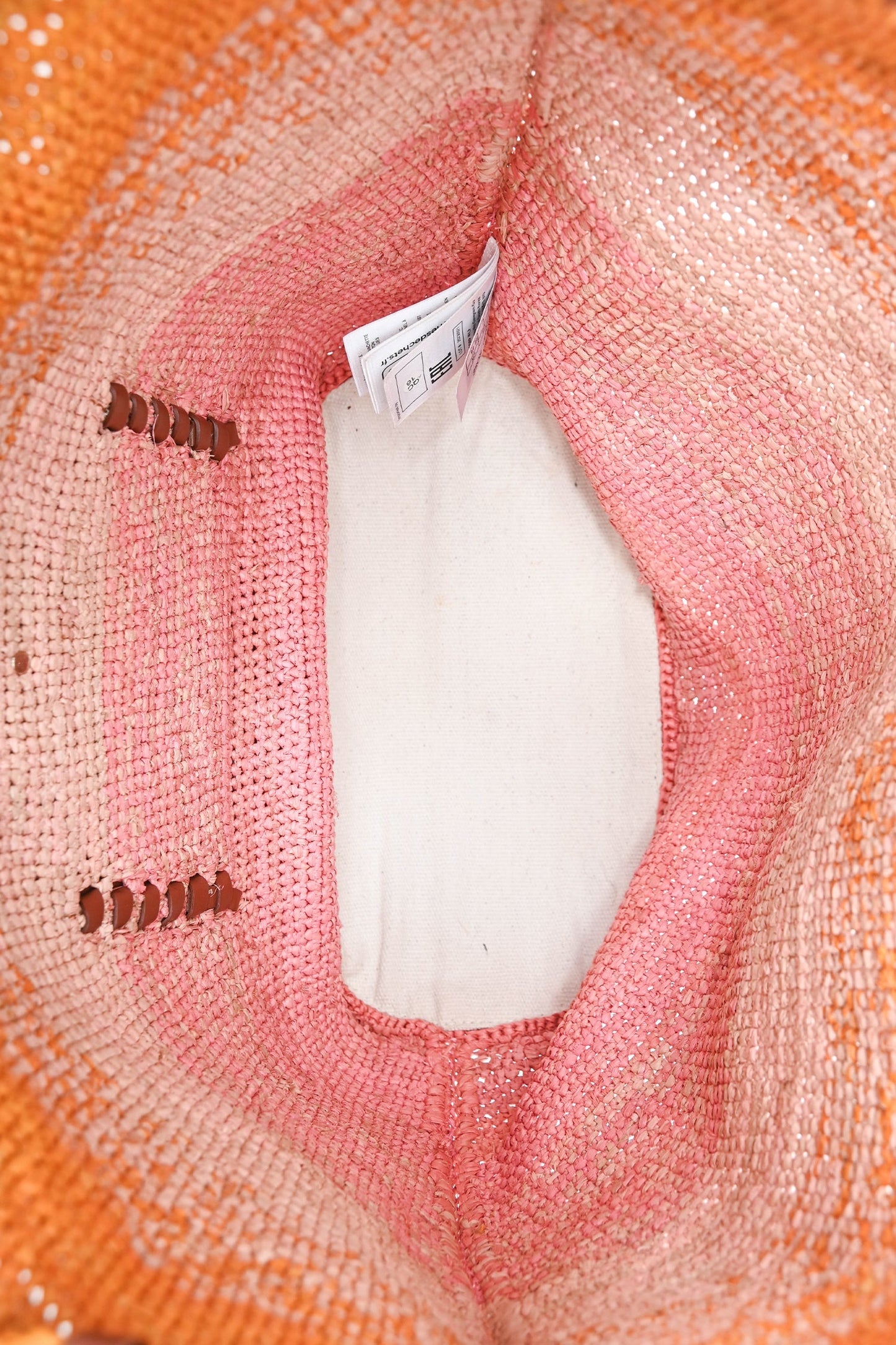 Ba&sh Pink/Orange Raffia/Leather 'Ara' Logo Tote Bag