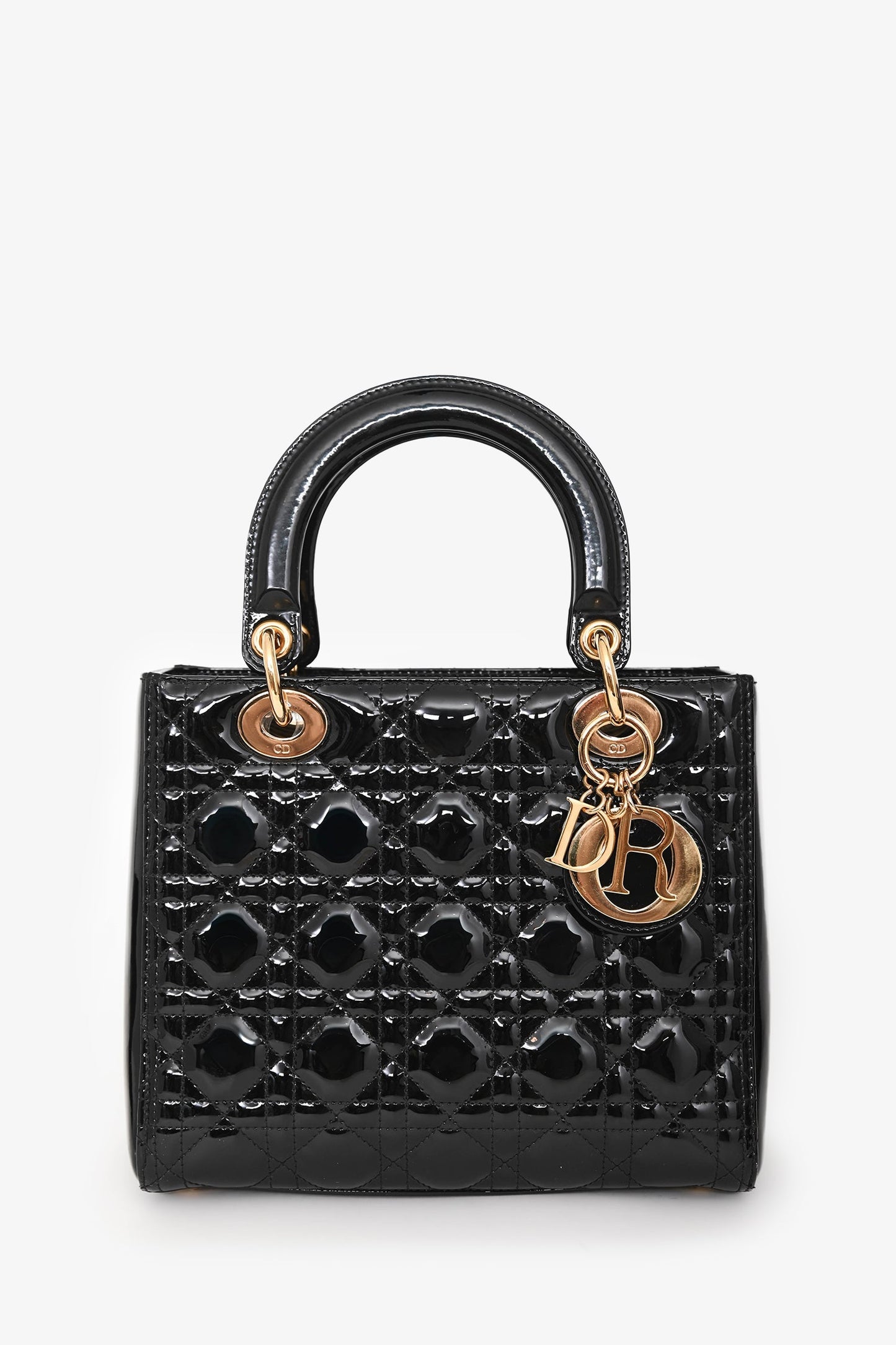 Christian Dior 2019 Black Patent Medium Lady Dior Top Handle