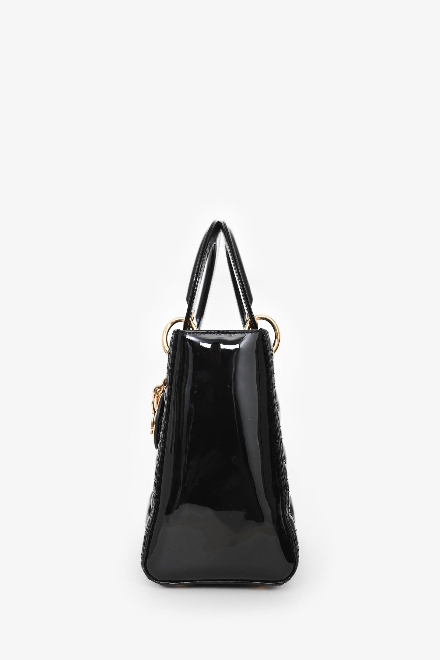 Christian Dior 2019 Black Patent Medium Lady Dior Top Handle