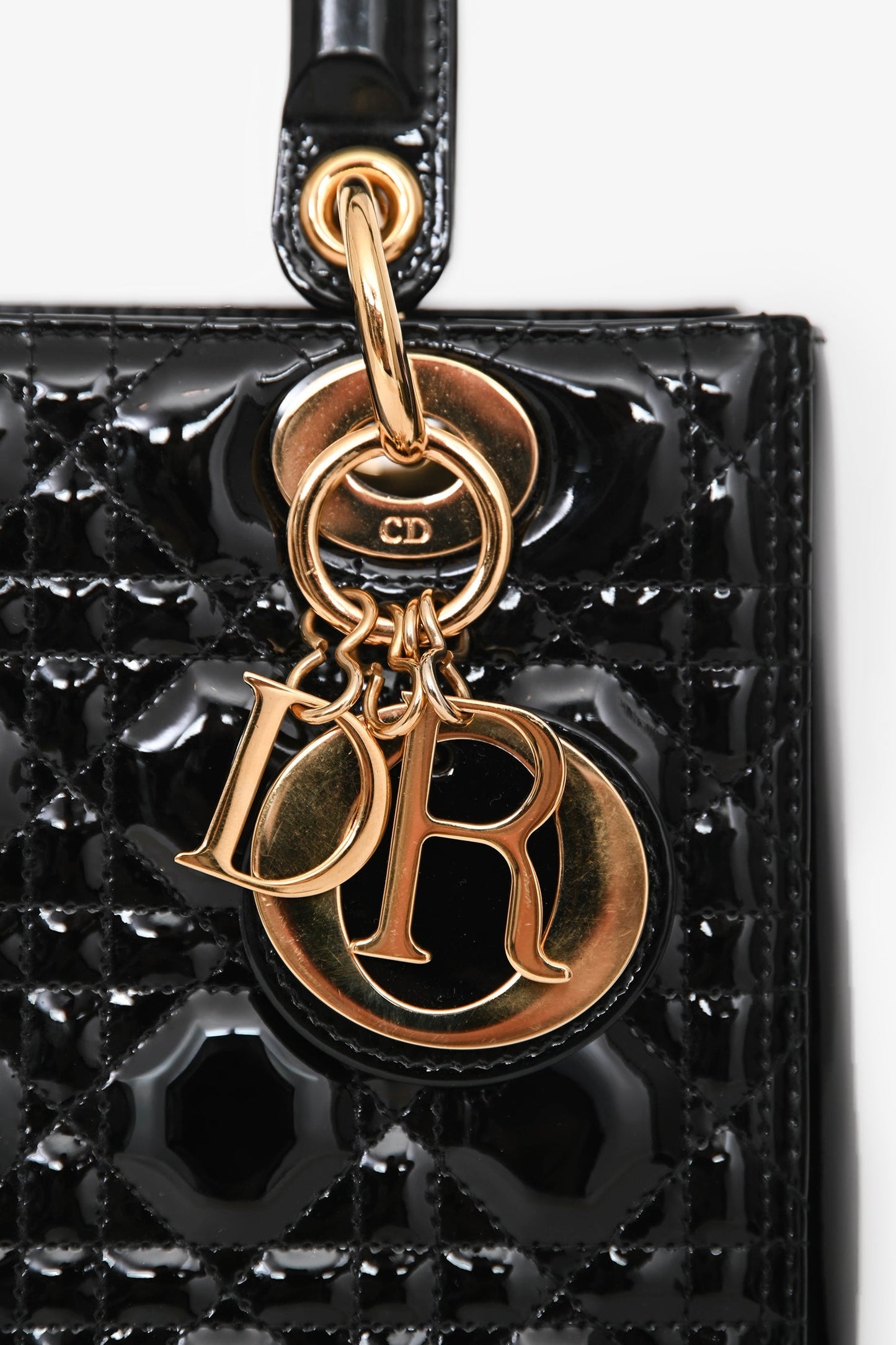 Christian Dior 2019 Black Patent Medium Lady Dior Top Handle