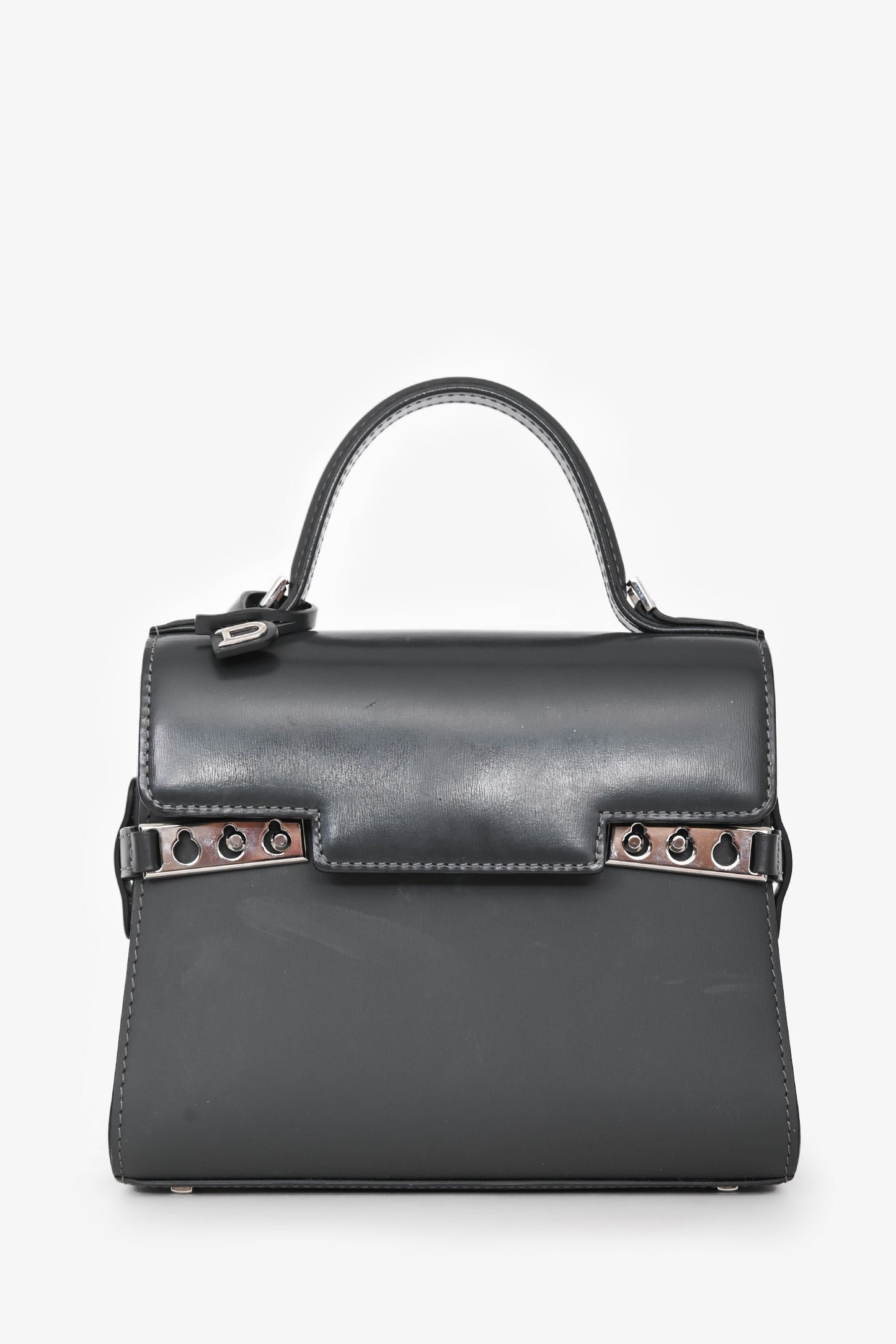 Delvaux Grey Leather Tempête Crush PM Top Handle