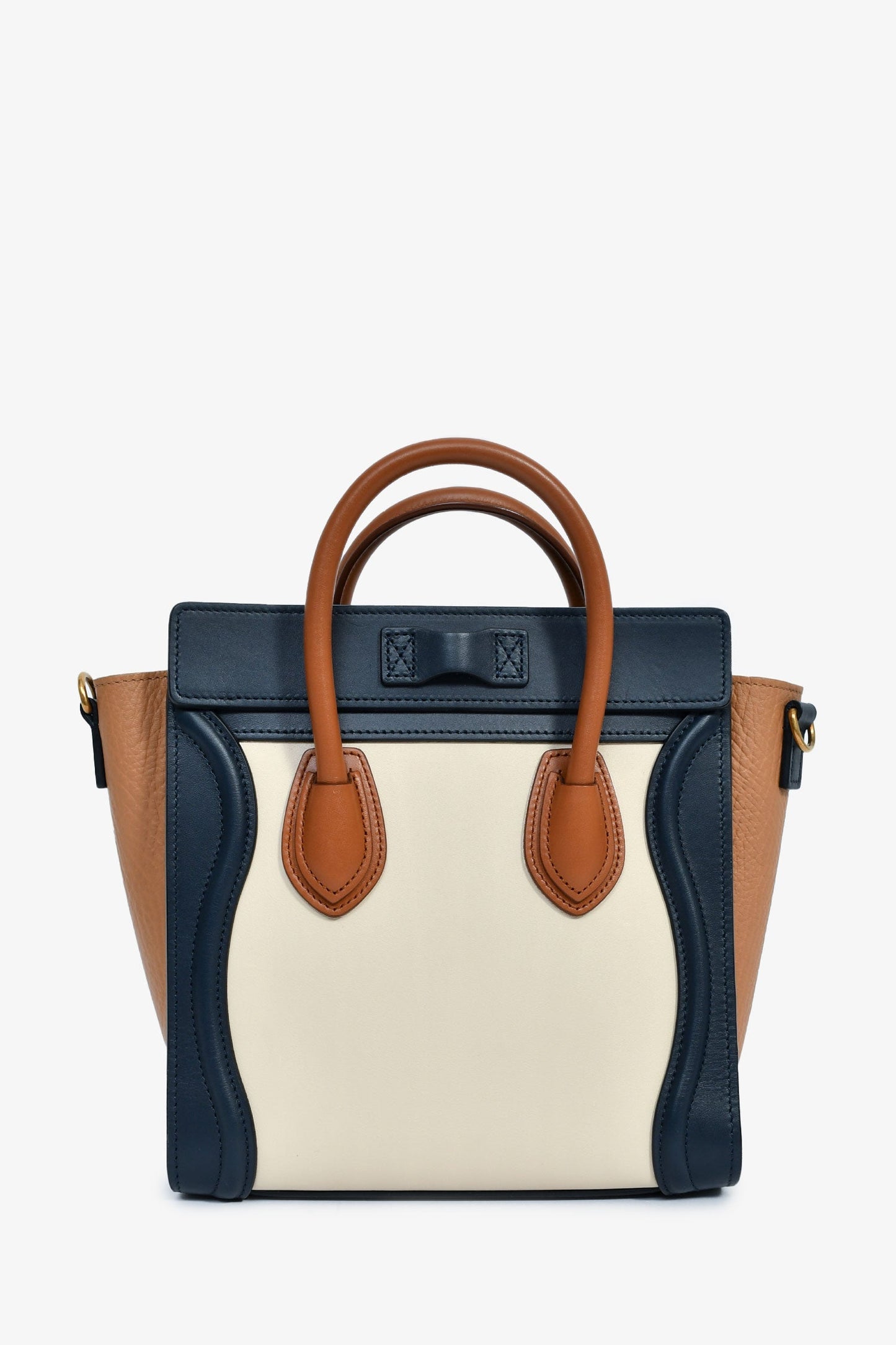 Celine 2015 Cream/Brown/Navy Blue Leather Tricolour Nano Luggage Tote