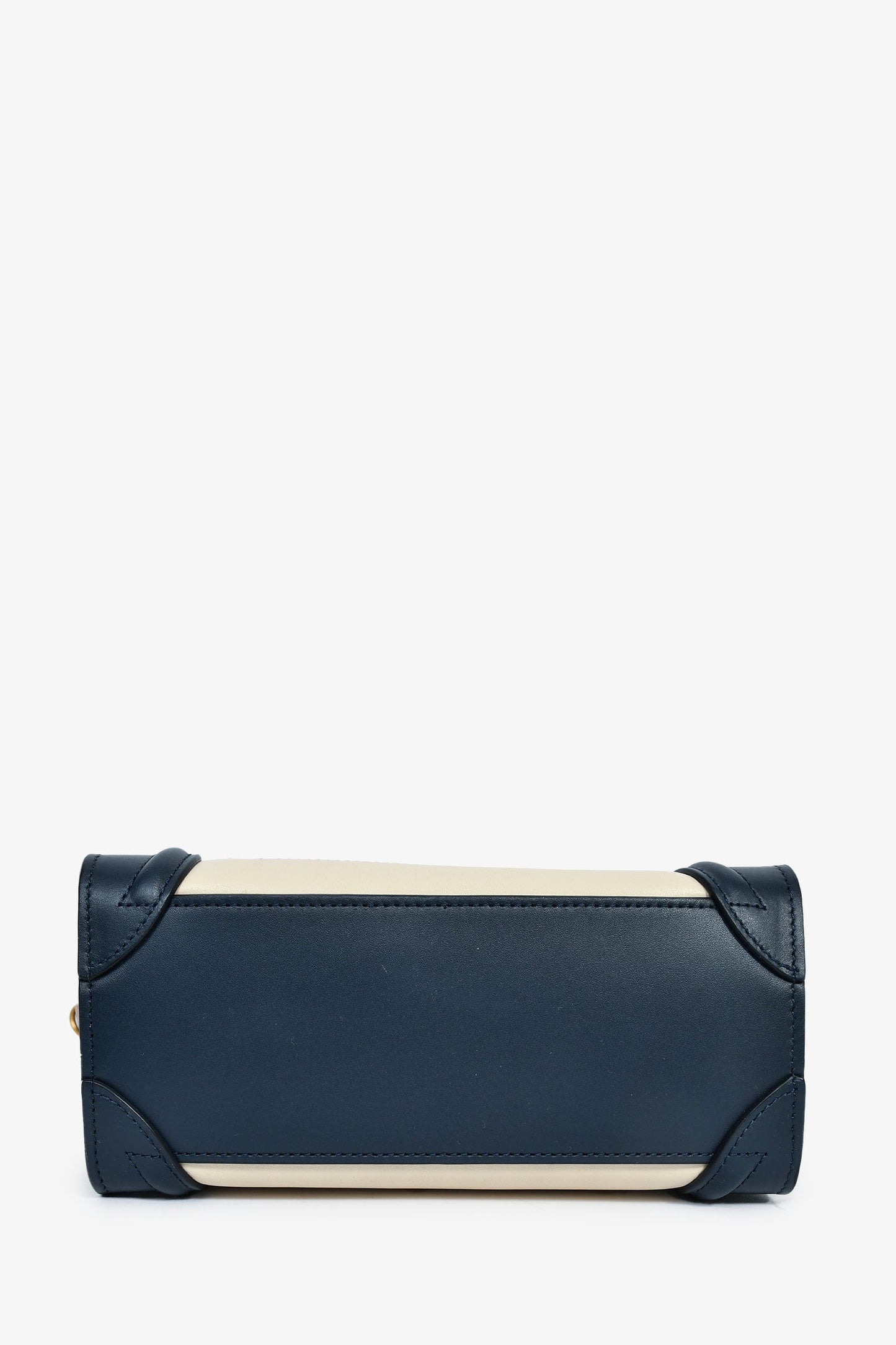 Celine 2015 Cream/Brown/Navy Blue Leather Tricolour Nano Luggage Tote