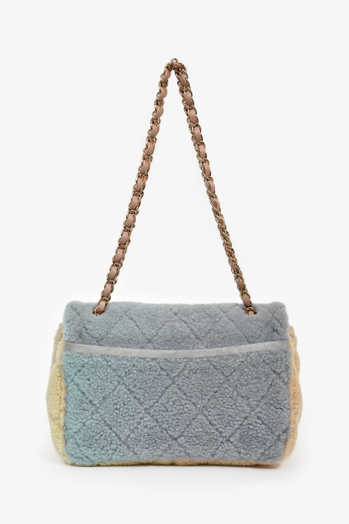 Chanel™ 2019/20 Blue/Yellow/Pink Shearling Medium Flap Bag