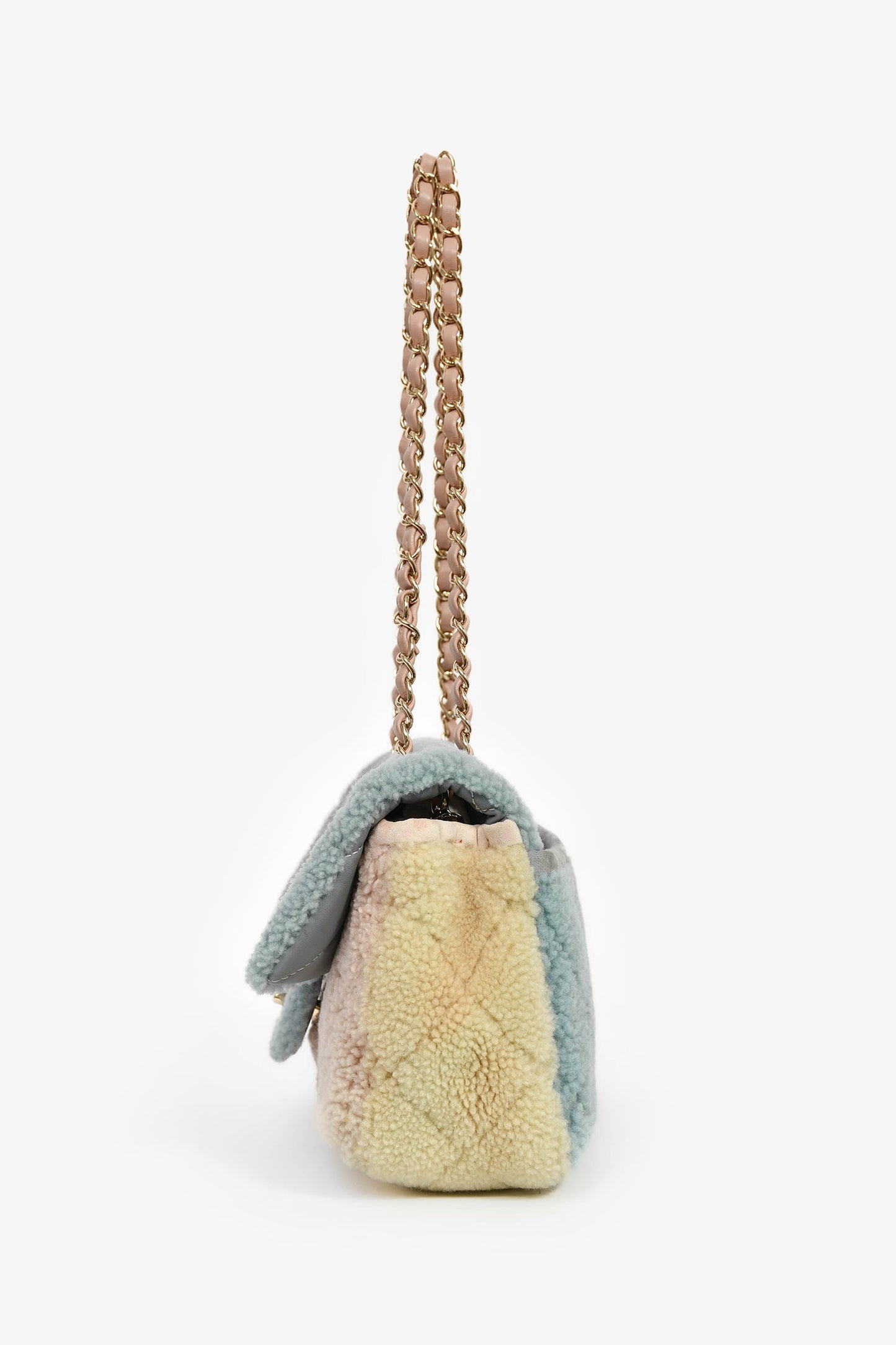 Chanel™ 2019/20 Blue/Yellow/Pink Shearling Medium Flap Bag
