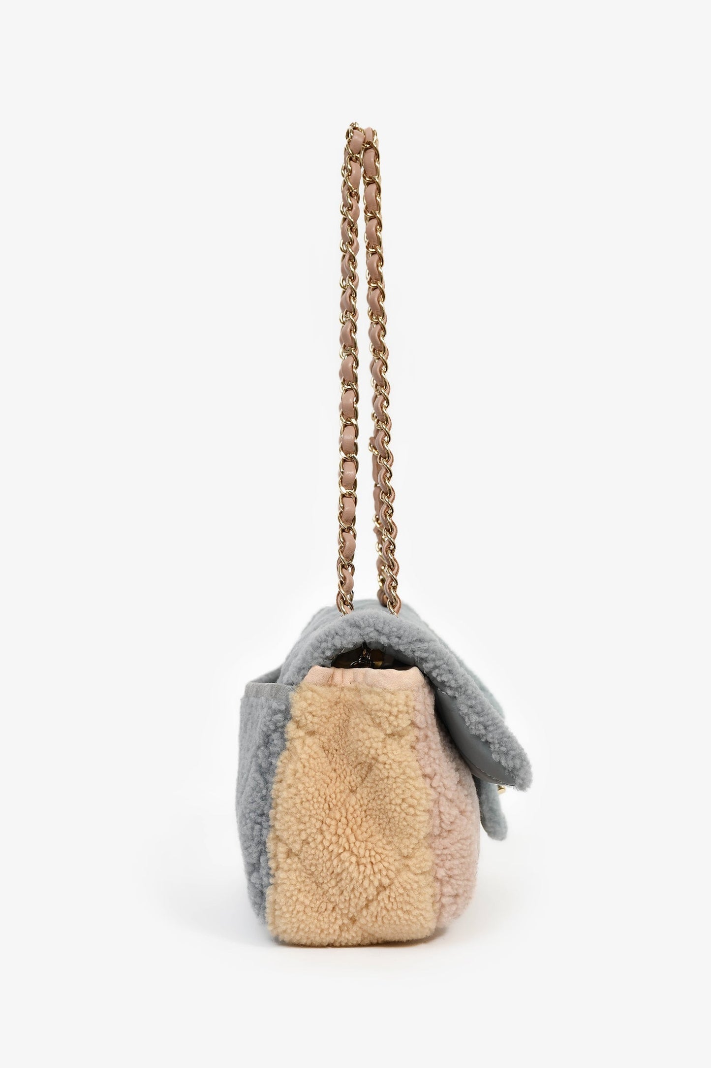Chanel™ 2019/20 Blue/Yellow/Pink Shearling Medium Flap Bag