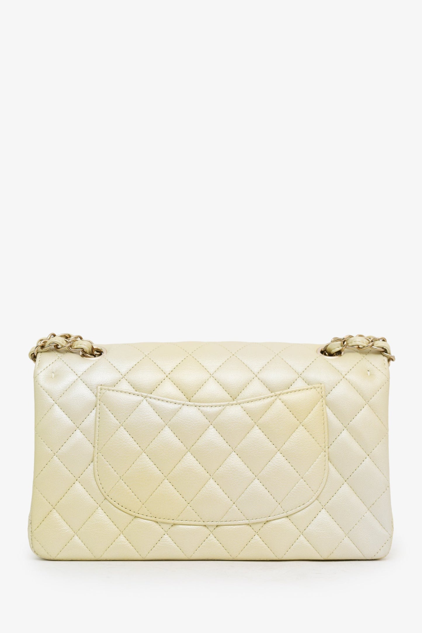 Chanel™ 22P Iridescent Yellow Quilted Leather Medium Double Flap Bag