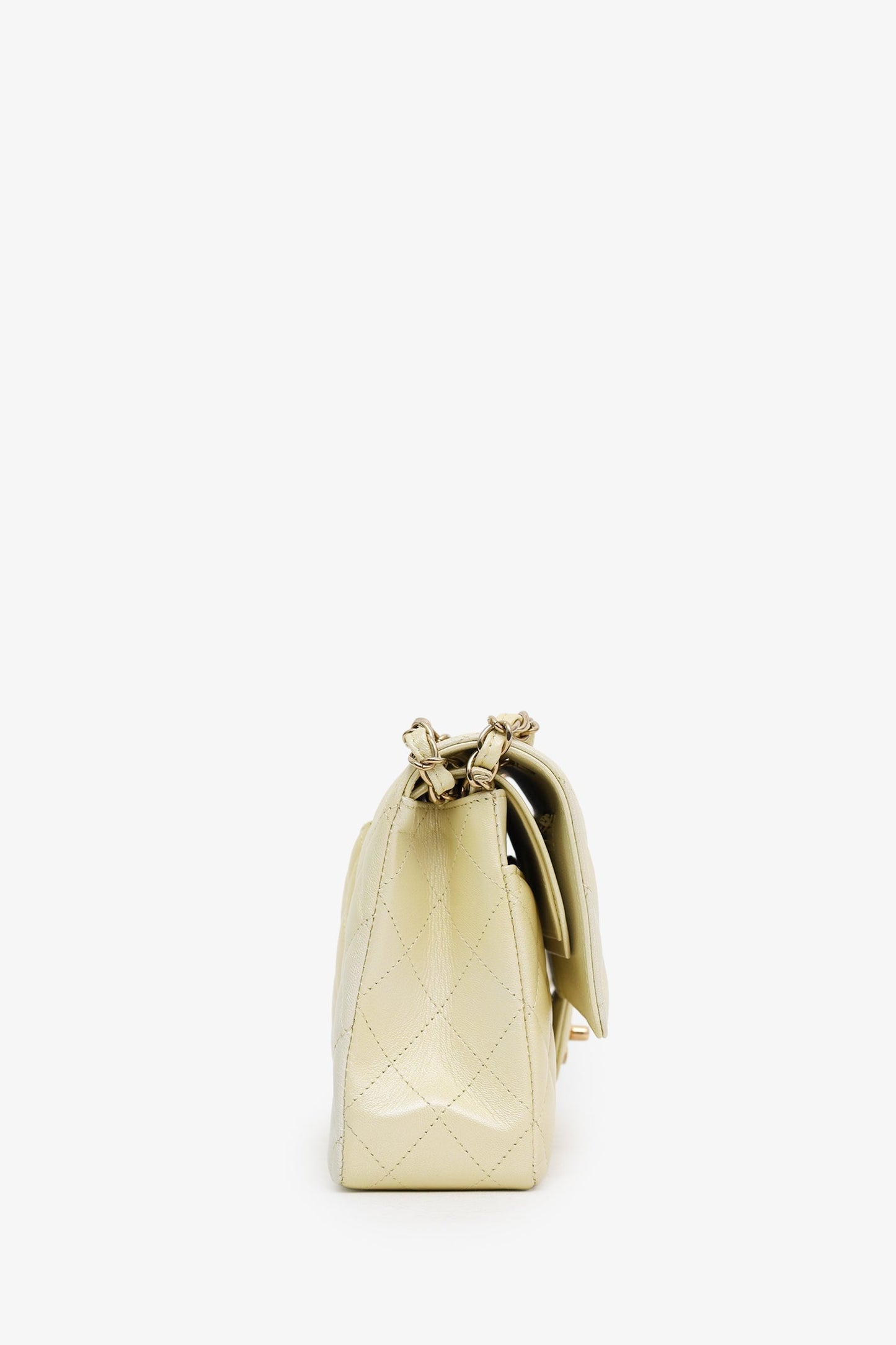 Chanel™ 22P Iridescent Yellow Quilted Leather Medium Double Flap Bag