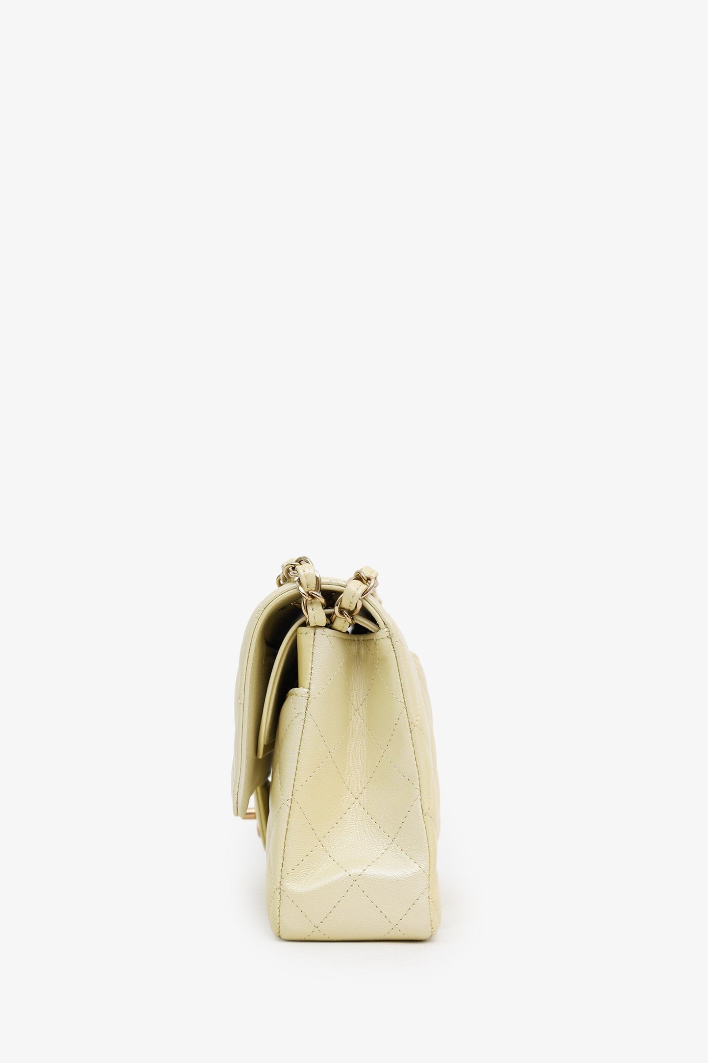 Chanel™ 22P Iridescent Yellow Quilted Leather Medium Double Flap Bag