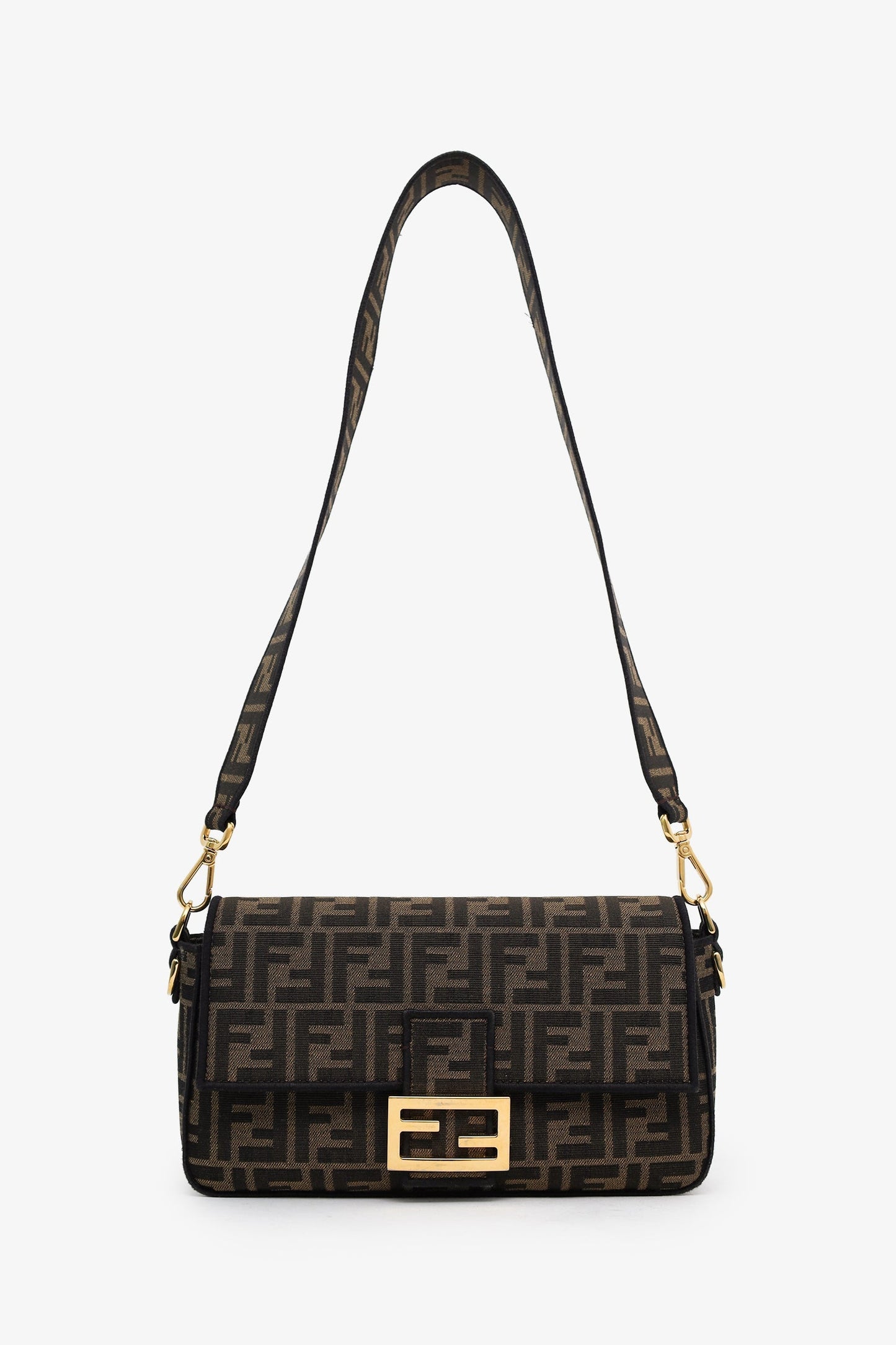 Fendi Brown Zucca Jacquard FF 1974 Medium Baguette Crossbody
