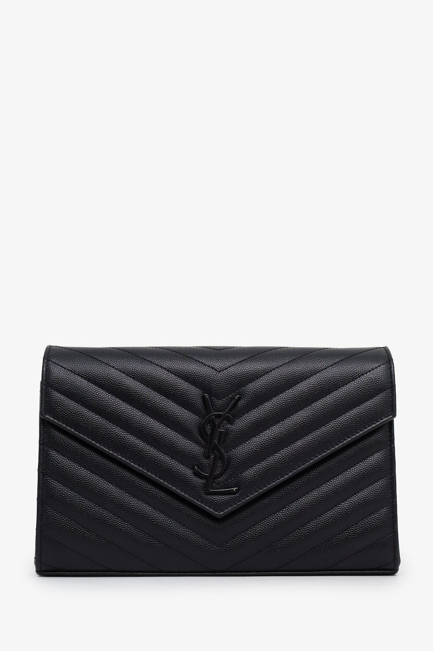 Saint Laurent Black Chevron Leather Envelope Wallet On Chain