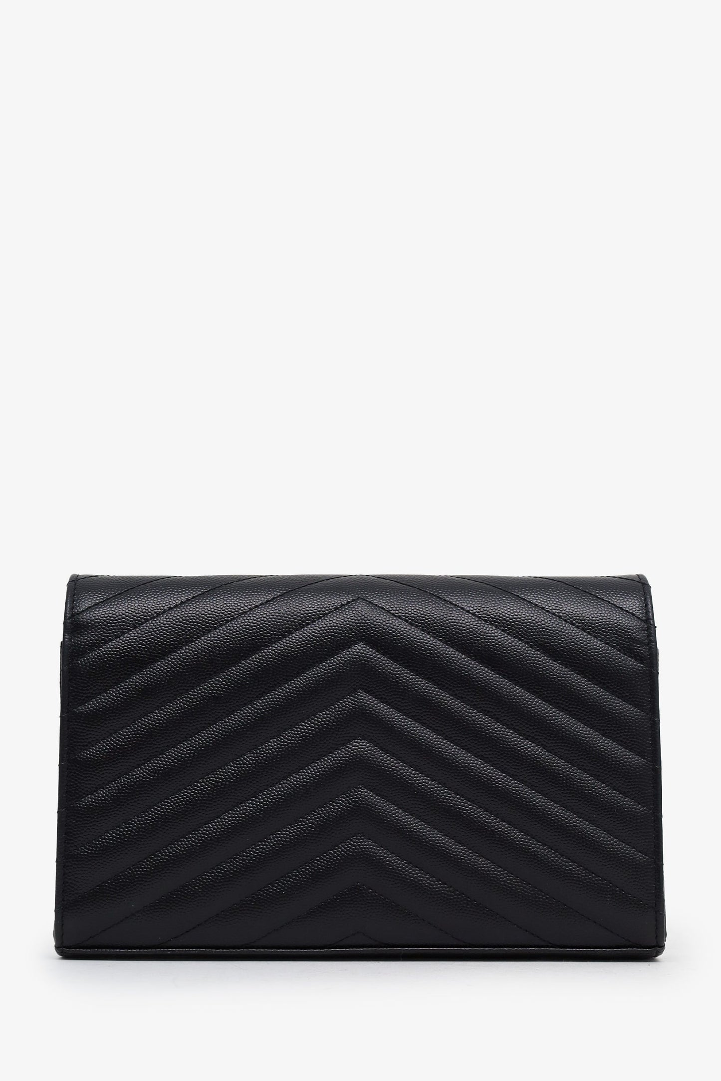 Saint Laurent Black Chevron Leather Envelope Wallet On Chain