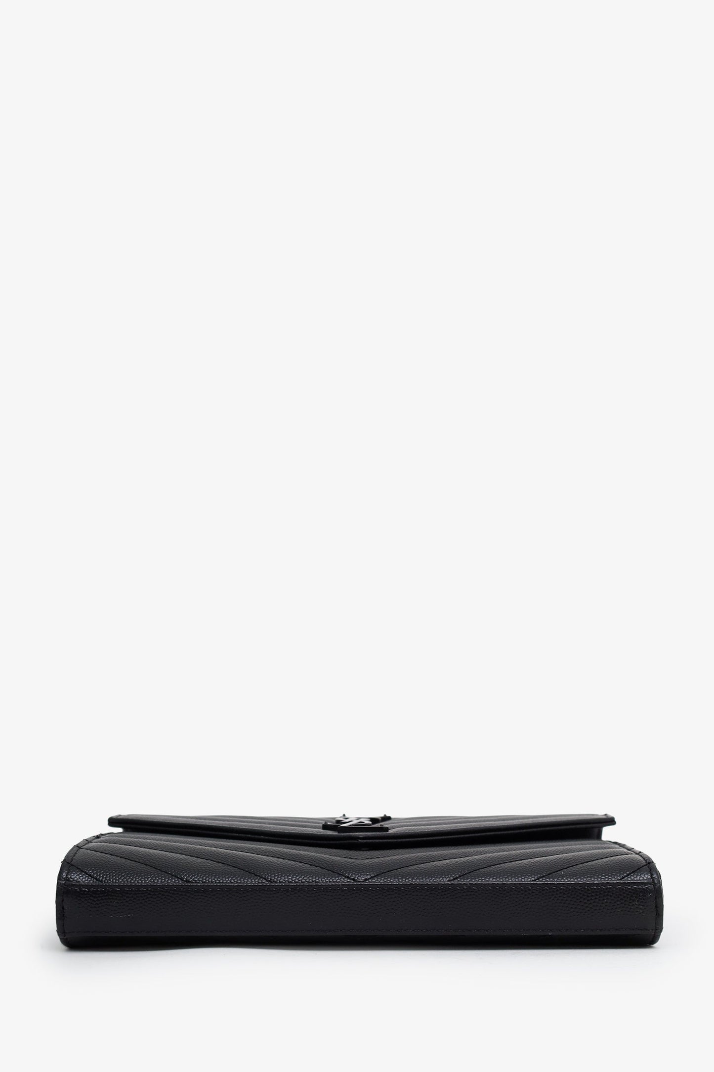 Saint Laurent Black Chevron Leather Envelope Wallet On Chain