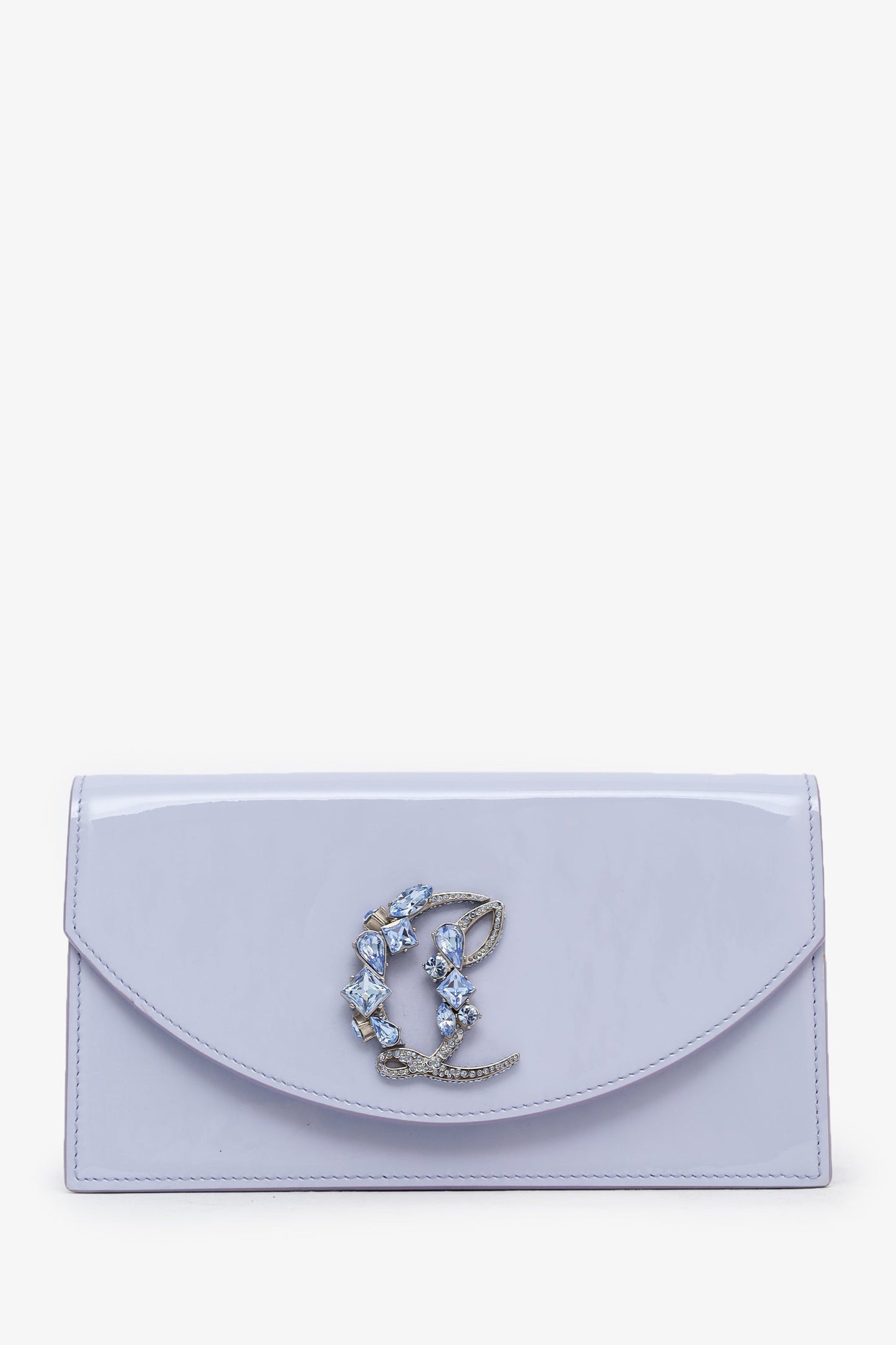 Christian Louboutin Purple Patent Leather Loubi54 Strass Logo Clutch With Chain