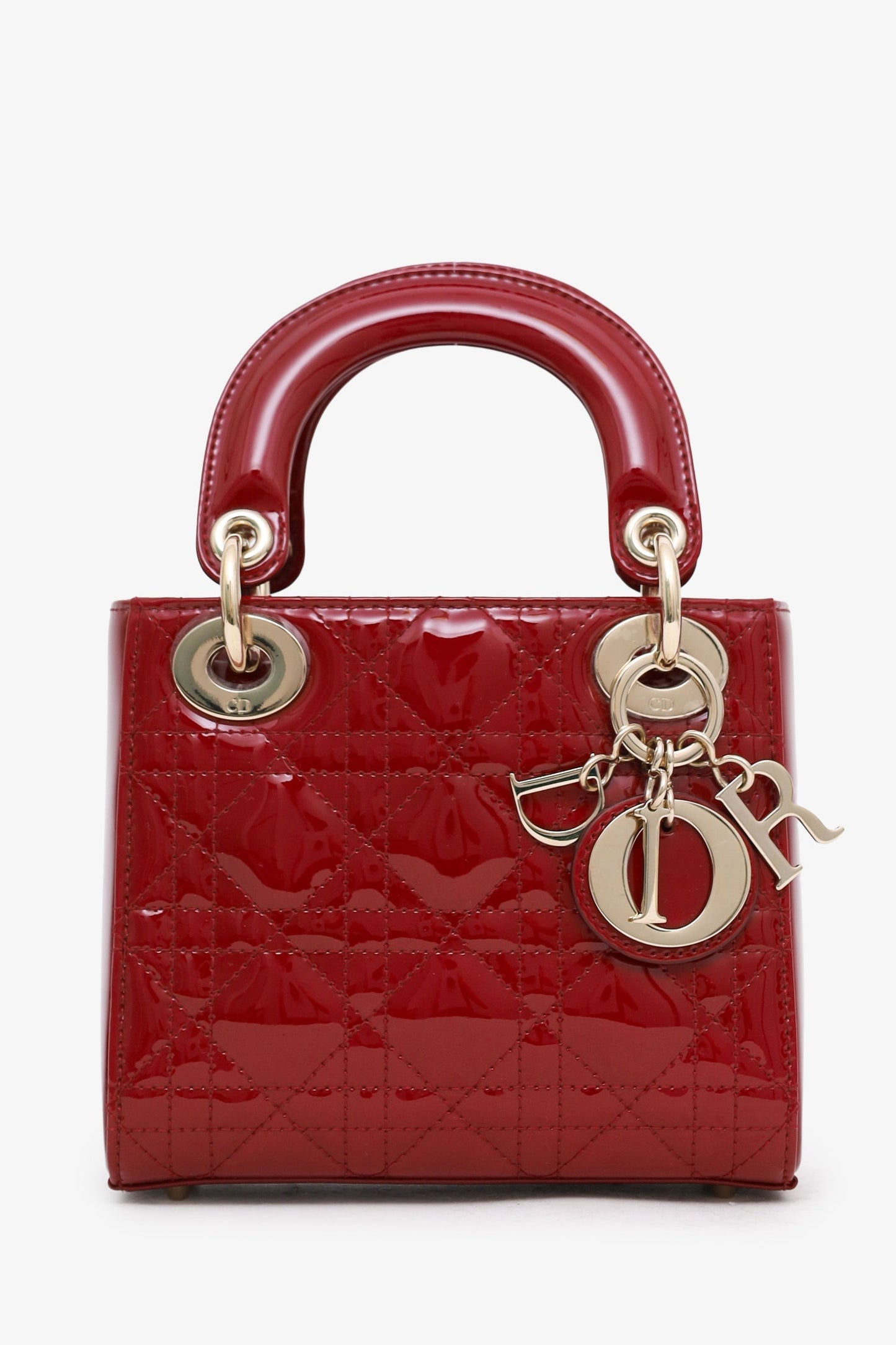 Christian Dior 2023 Red Patent Cannage Leather Mini Lady Dior