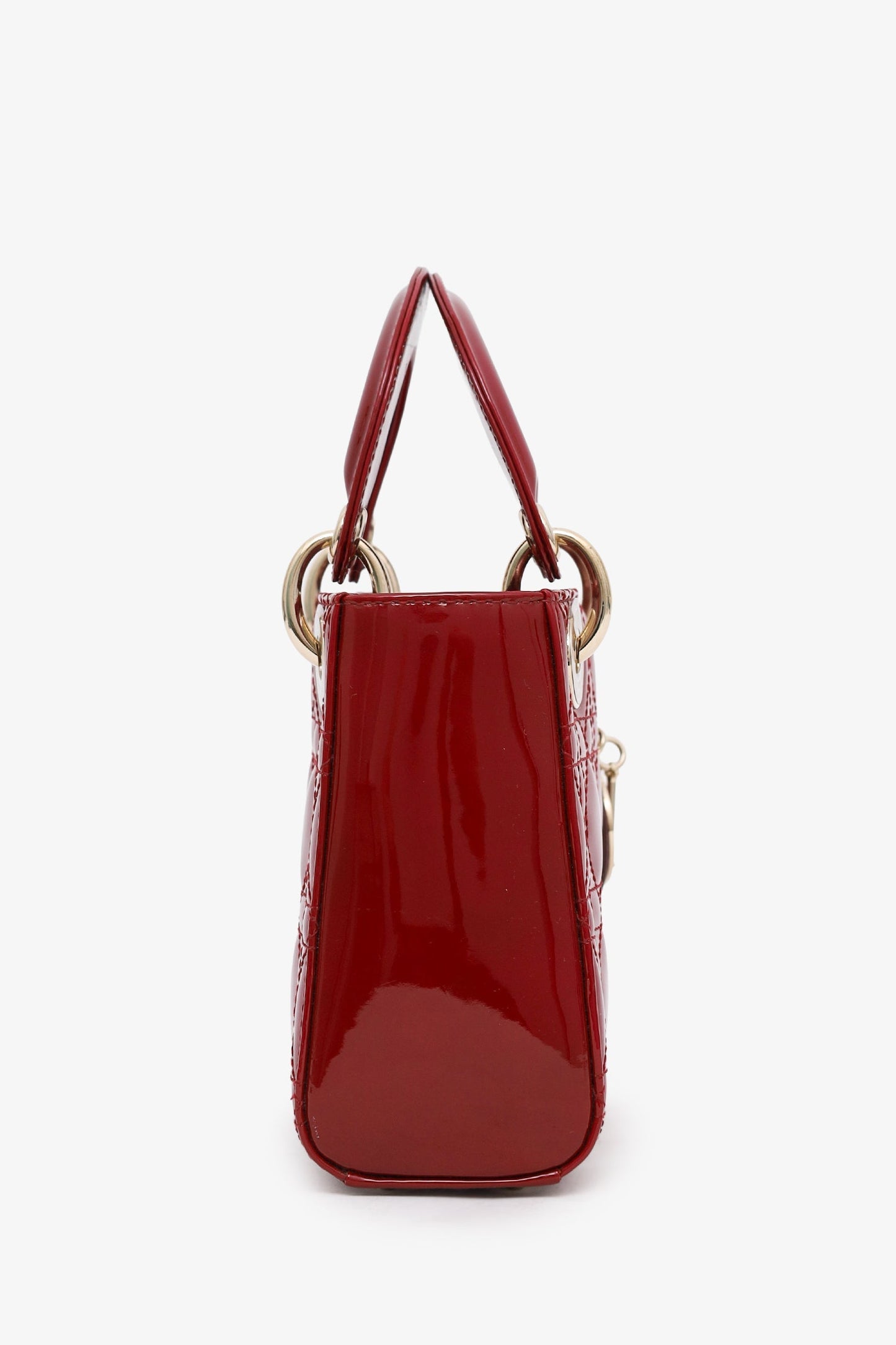 Christian Dior 2023 Red Patent Cannage Leather Mini Lady Dior
