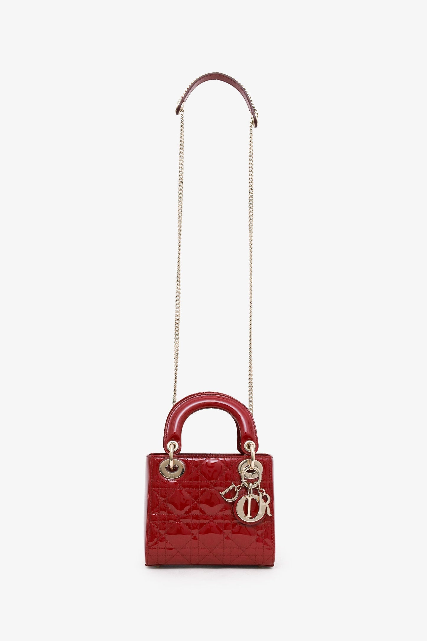Christian Dior 2023 Red Patent Cannage Leather Mini Lady Dior