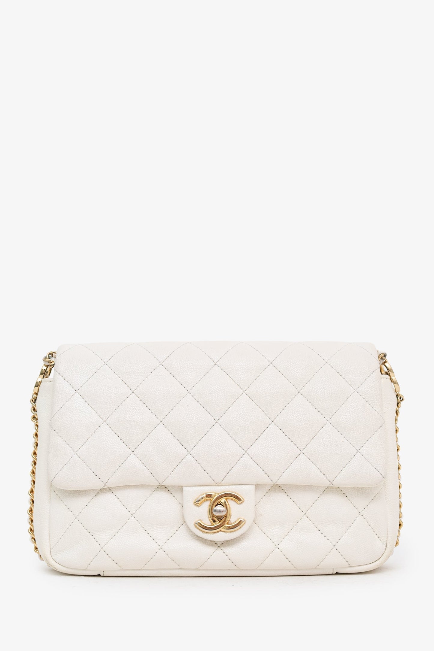 Chanel™ 2022 White Caviar Quilted Leather Small CC You Flap Bag