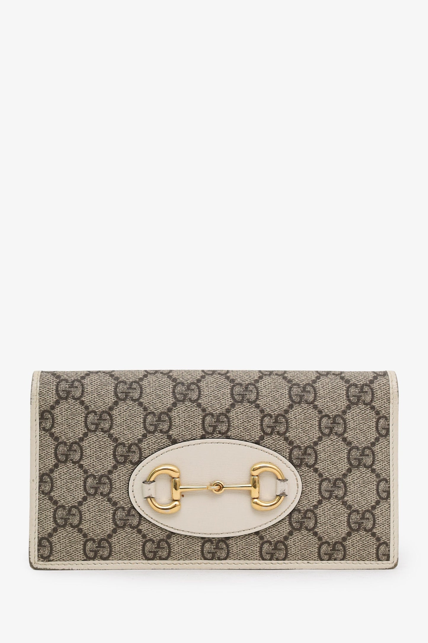Gucci White Canvas/Leather Horsebit 1955 Wallet On Chain