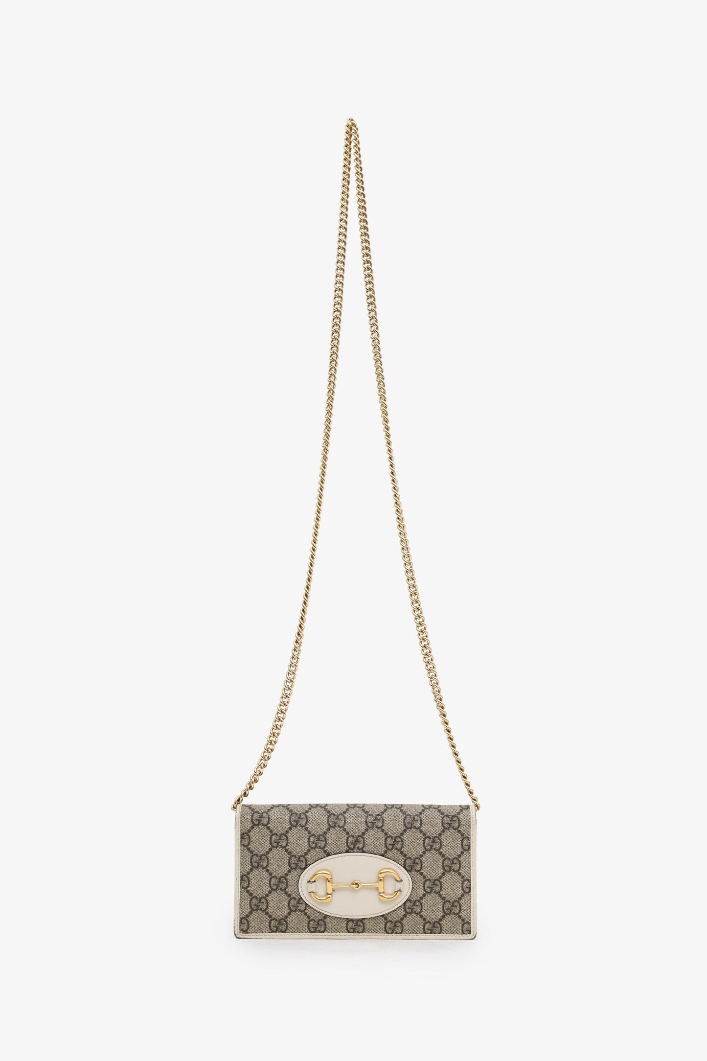 Gucci White Canvas/Leather Horsebit 1955 Wallet On Chain