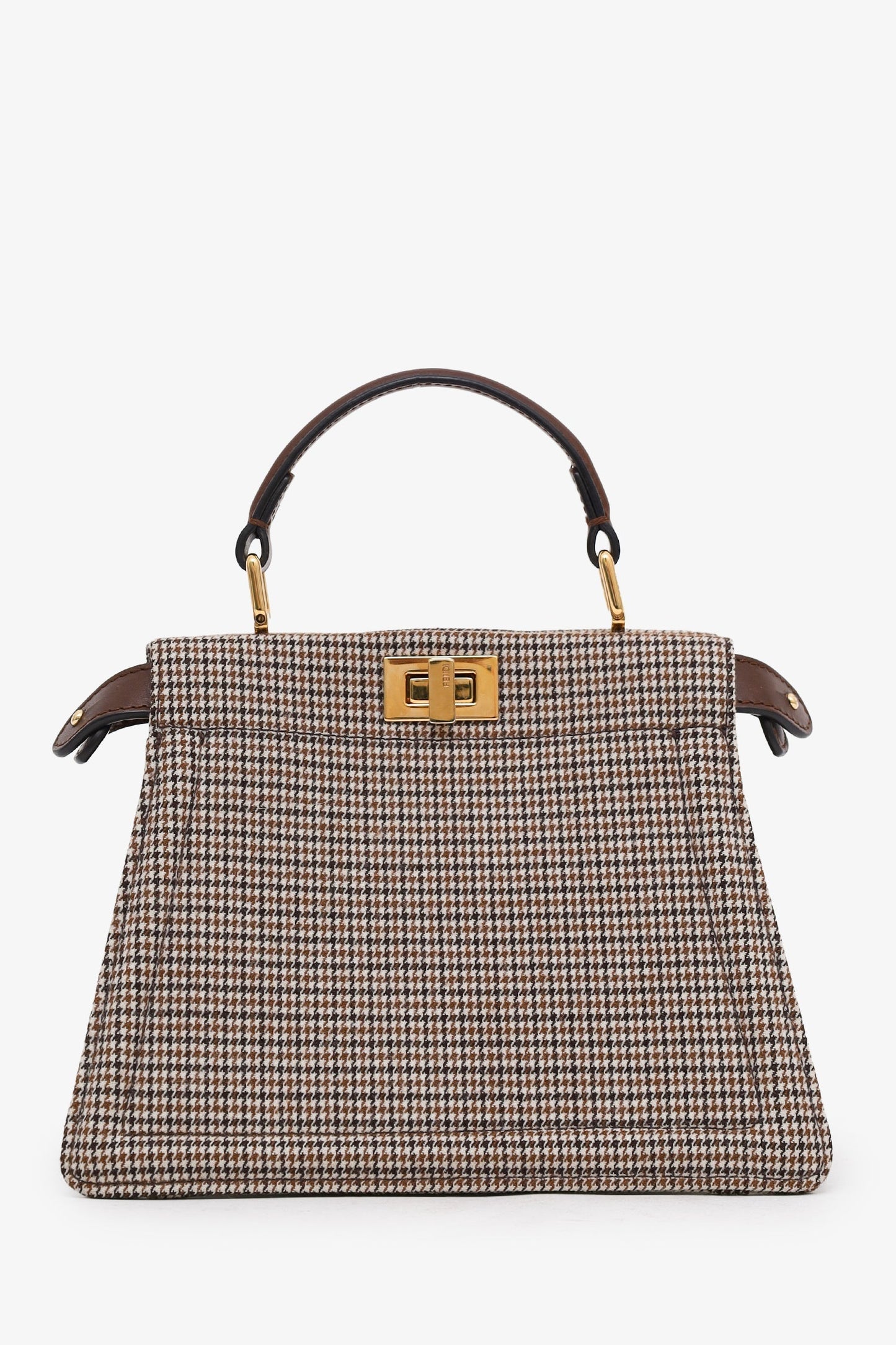 Fendi Brown Wool Houndstooth Peekaboo IseeU Petite Handbag