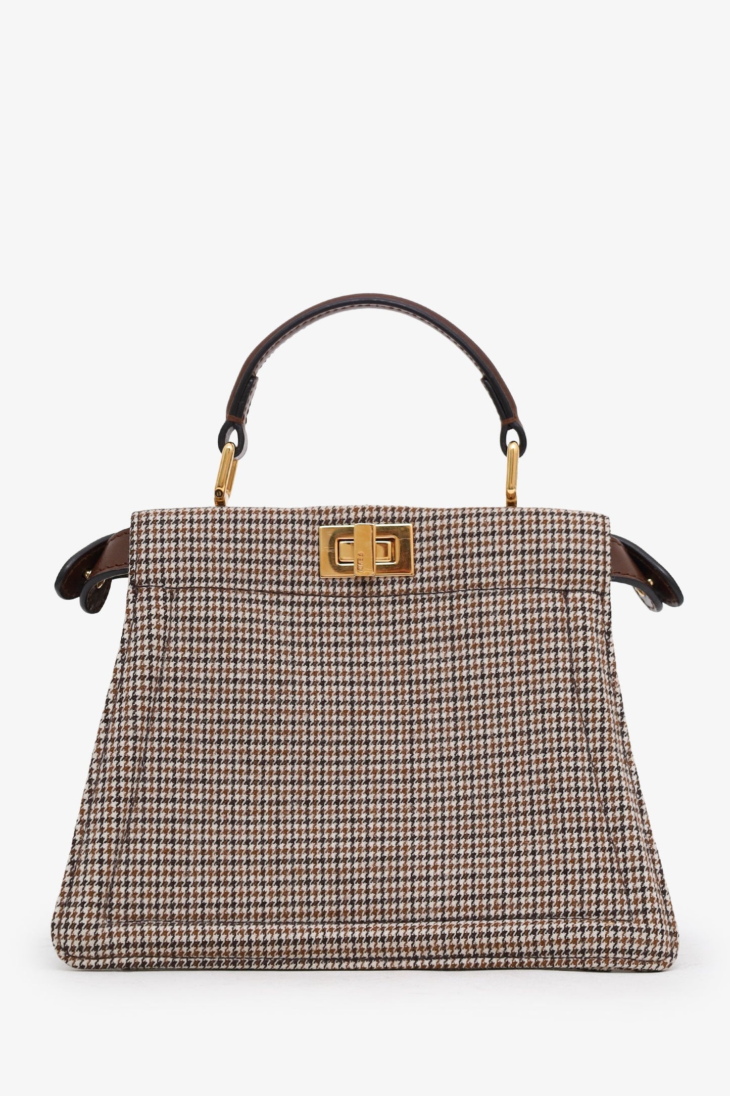 Fendi Brown Wool Houndstooth Peekaboo IseeU Petite Handbag