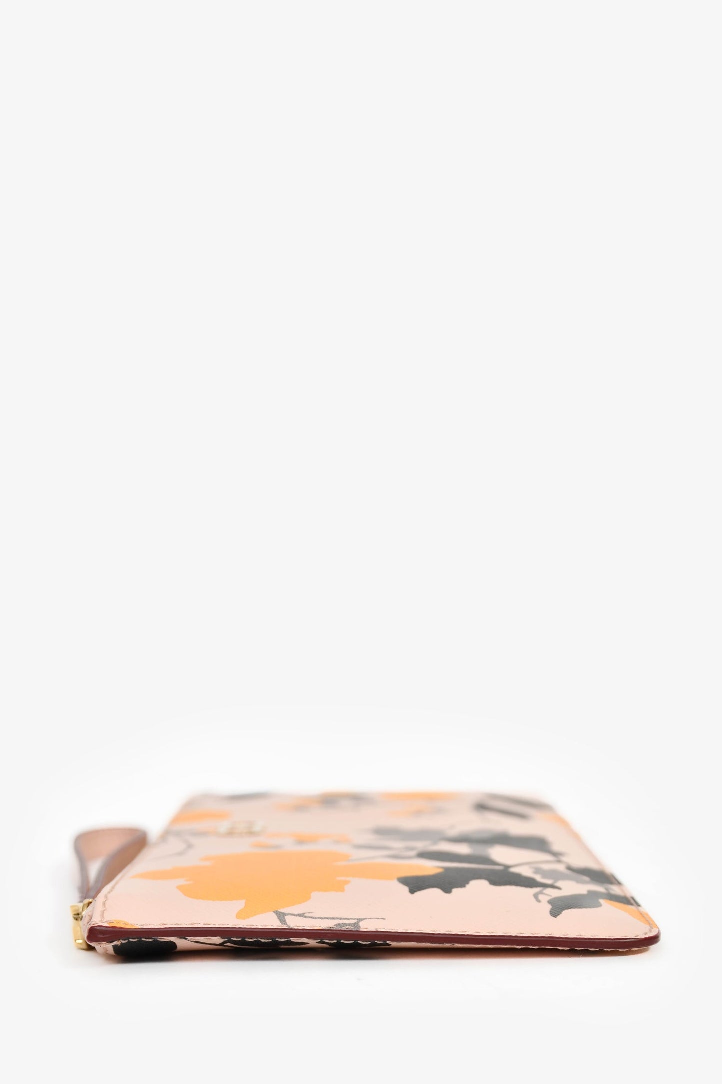 Salvatore Ferragamo Pink/Leather Leather Floral Printed Wristlet Pouch