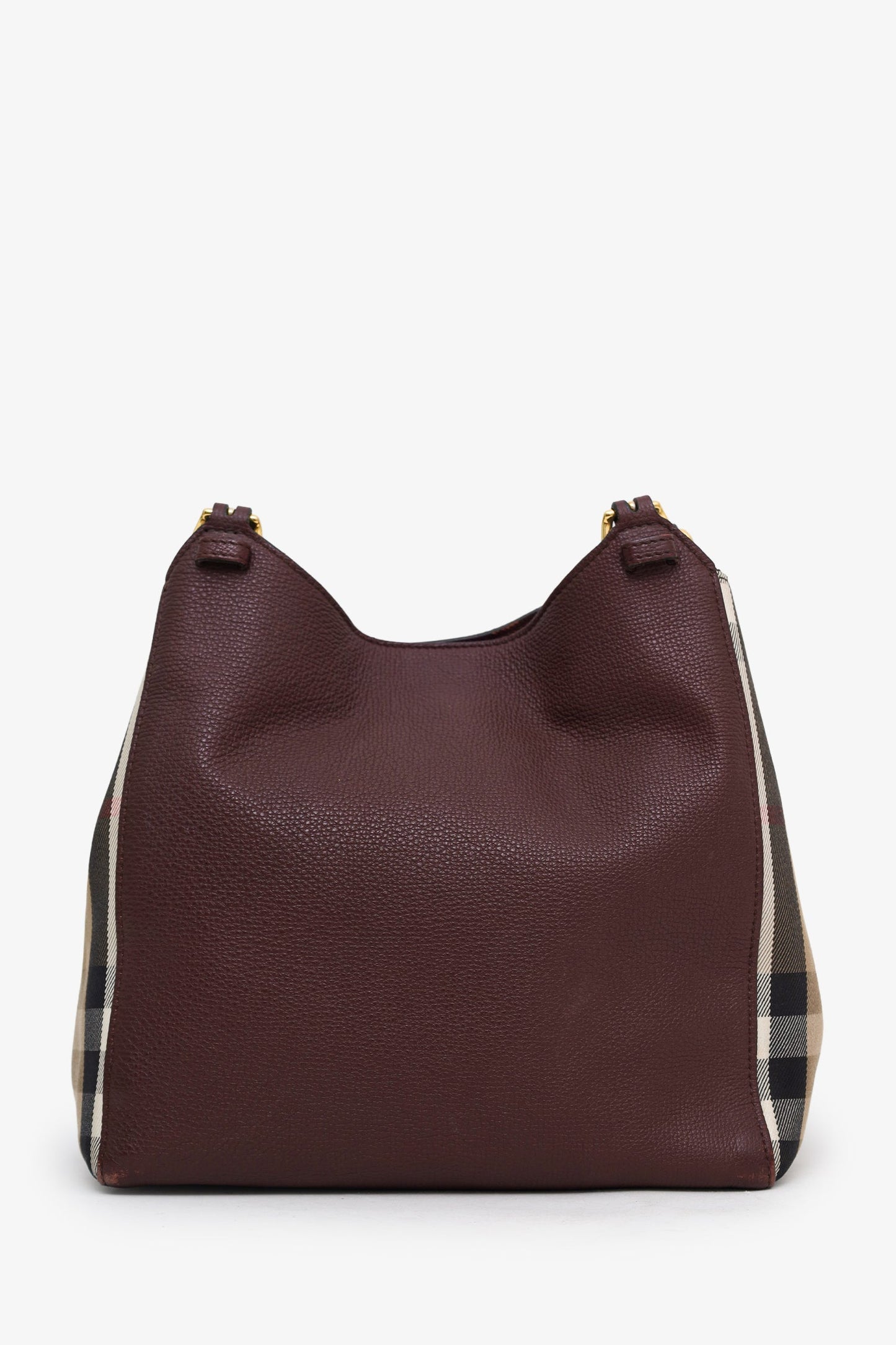 Burberry Burgundy/Beige Small Leather House Check Tote Bag