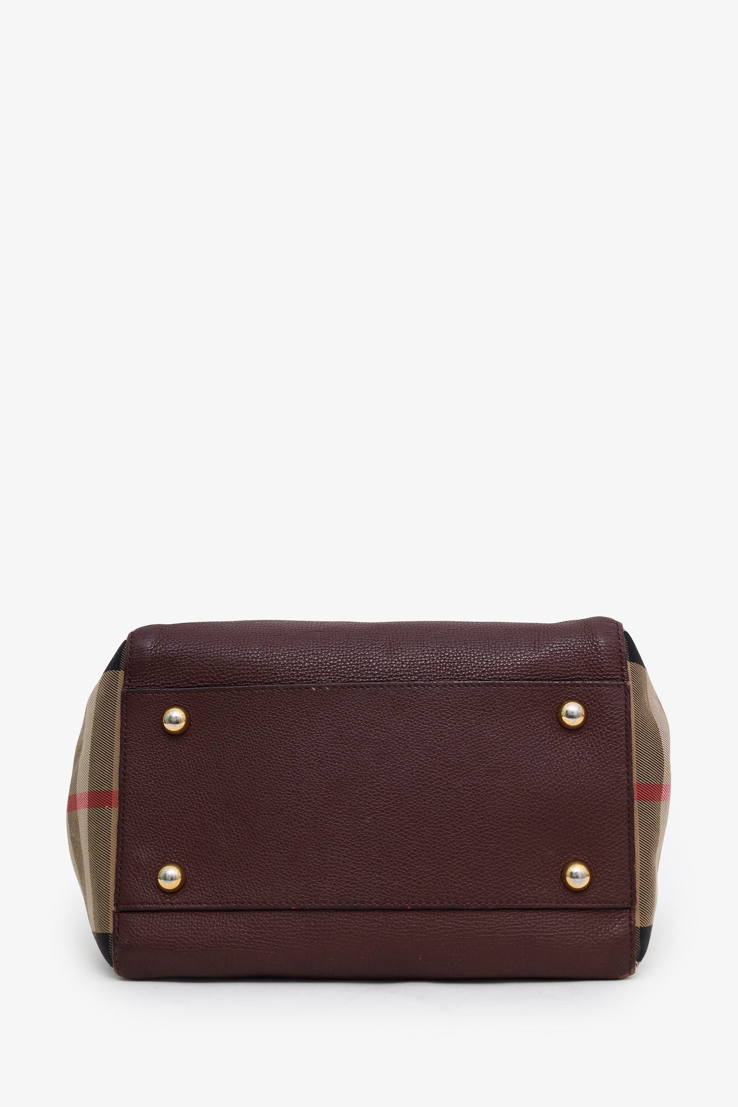 Burberry Burgundy/Beige Small Leather House Check Tote Bag