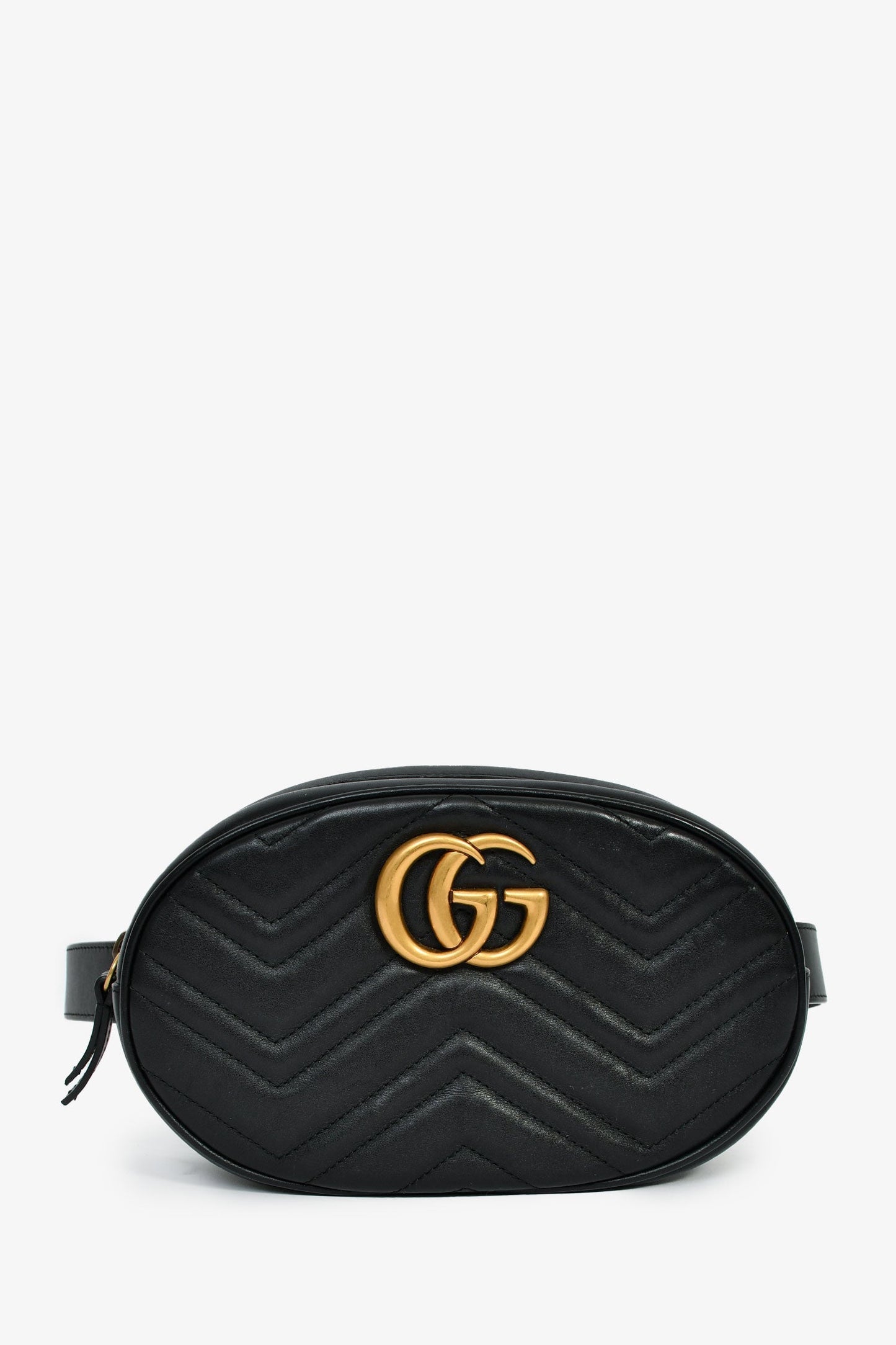 Gucci Black Leather GG Marmont Belt Bag Size 85/34