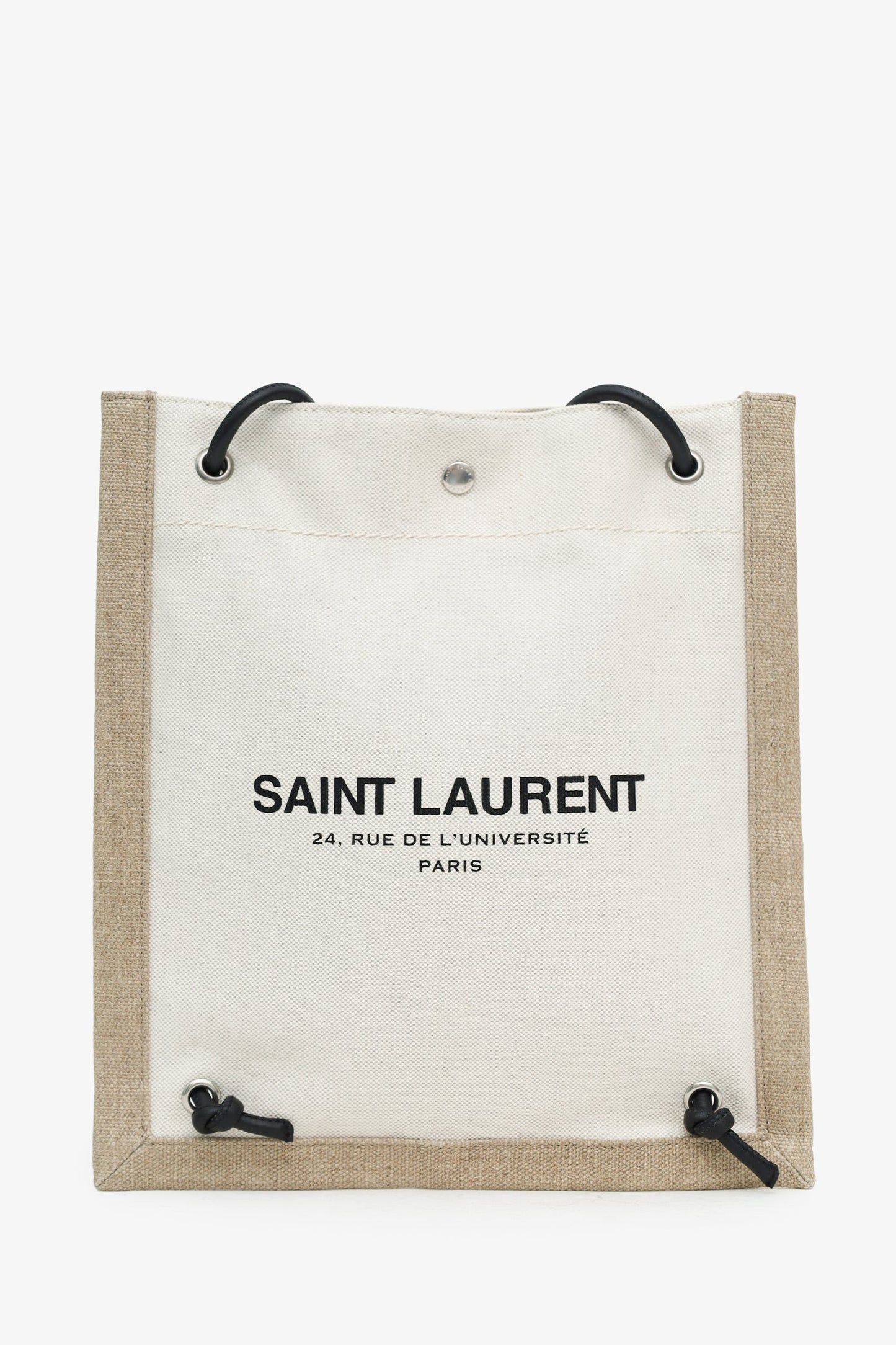 Saint Laurent Beige Linen Calfskin Rive Gauche Drawstring Backpack