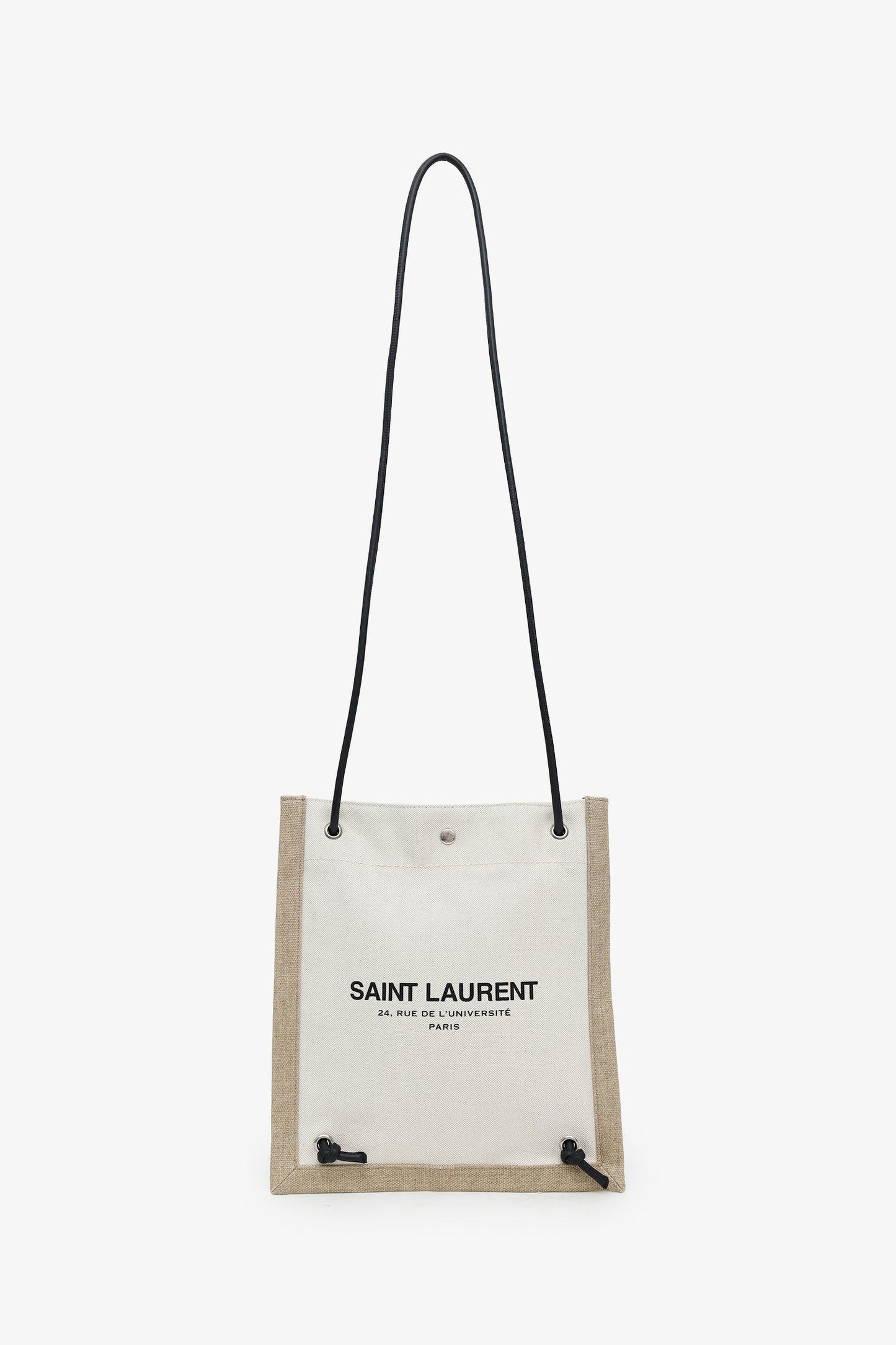 Saint Laurent Beige Linen Calfskin Rive Gauche Drawstring Backpack