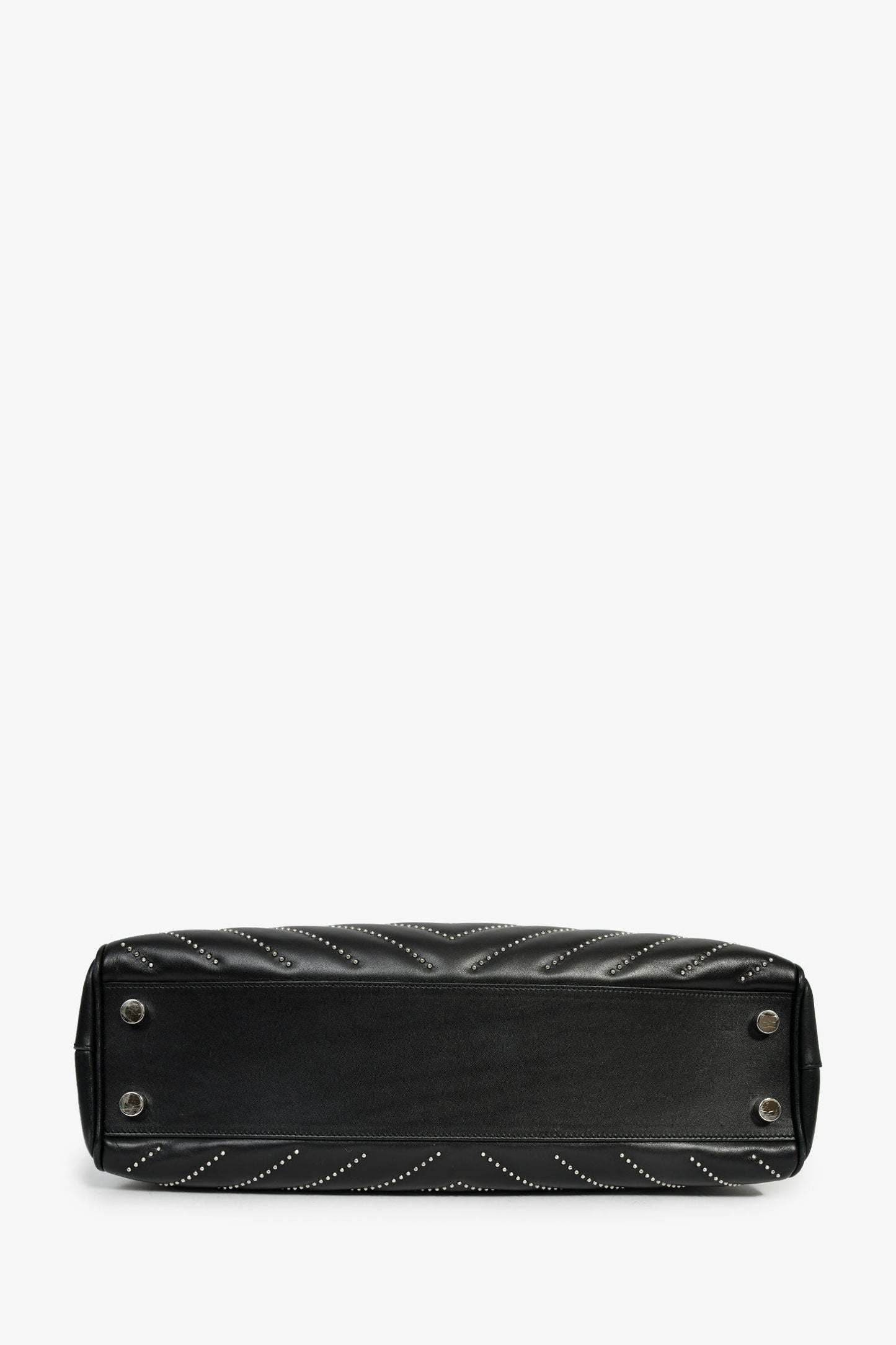 Saint Laurent Black Leather Studded Matelasse Chevron Leather Large Shopping Tote Bag