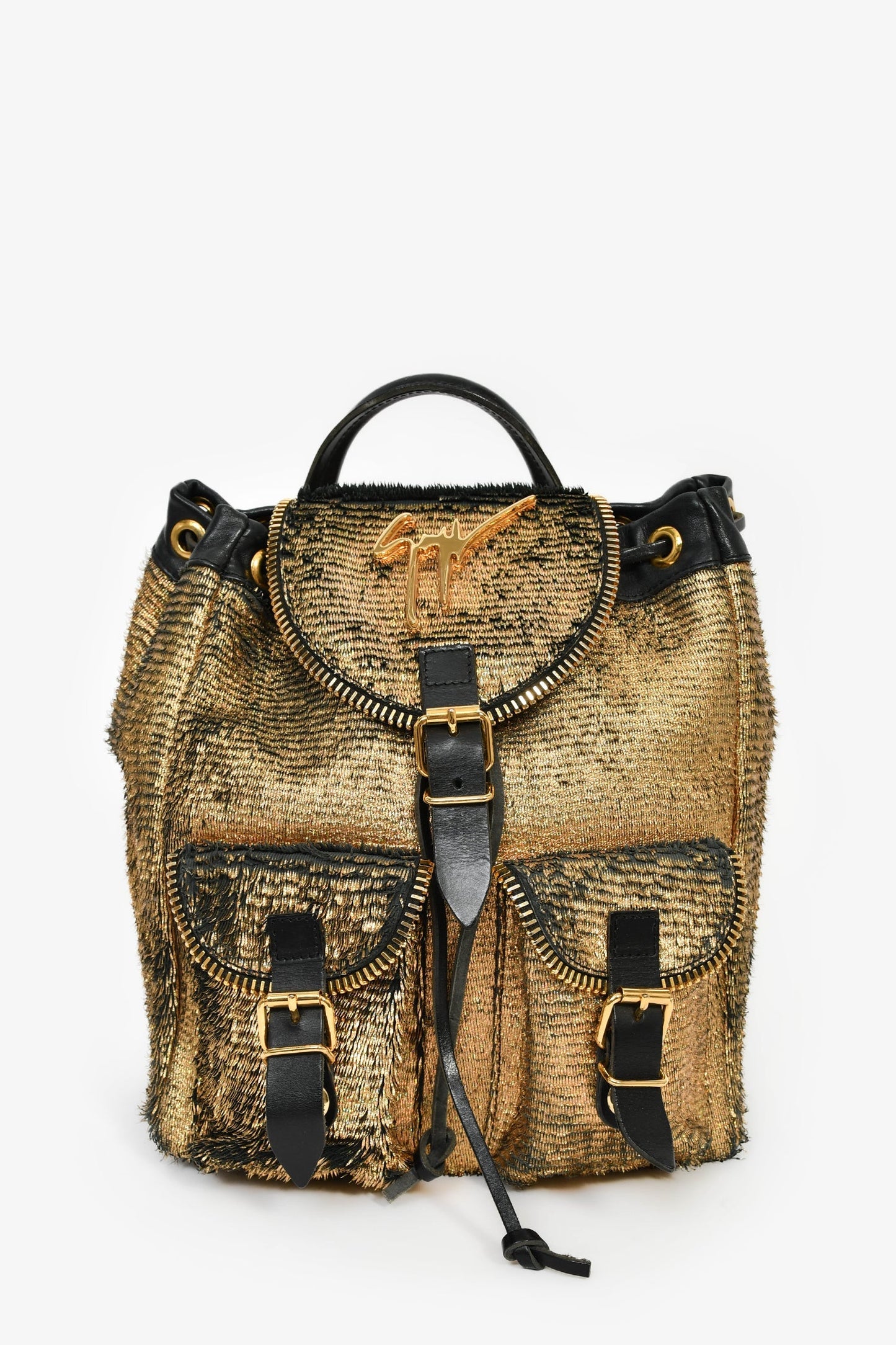 Giuseppe Zanotti Metallic Gold Double Pocket Backpack