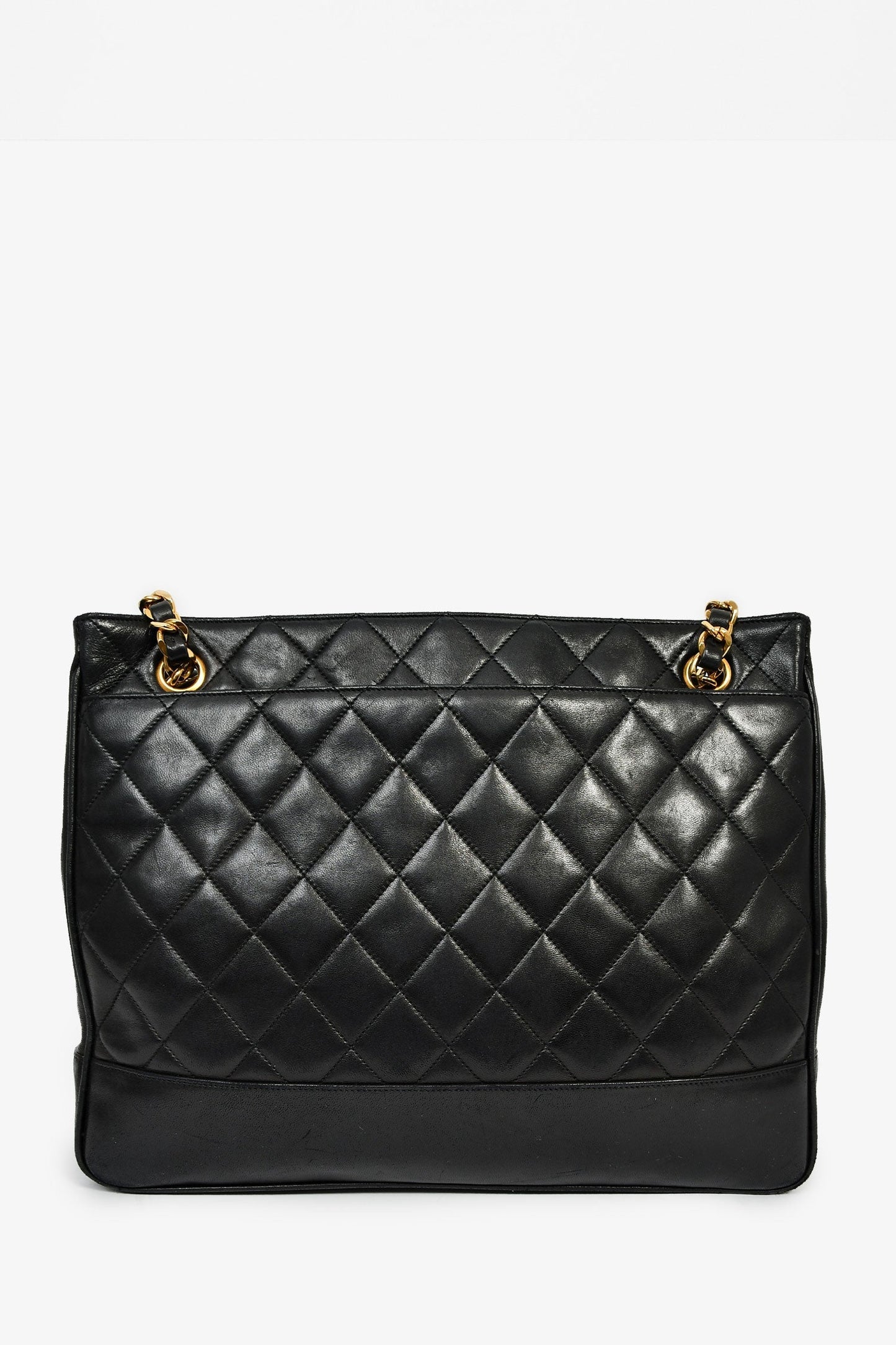 Chanel™ 1994-96 Vintage Black Lambskin Quilted Chain Interlocking CC Charm Tote Bag
