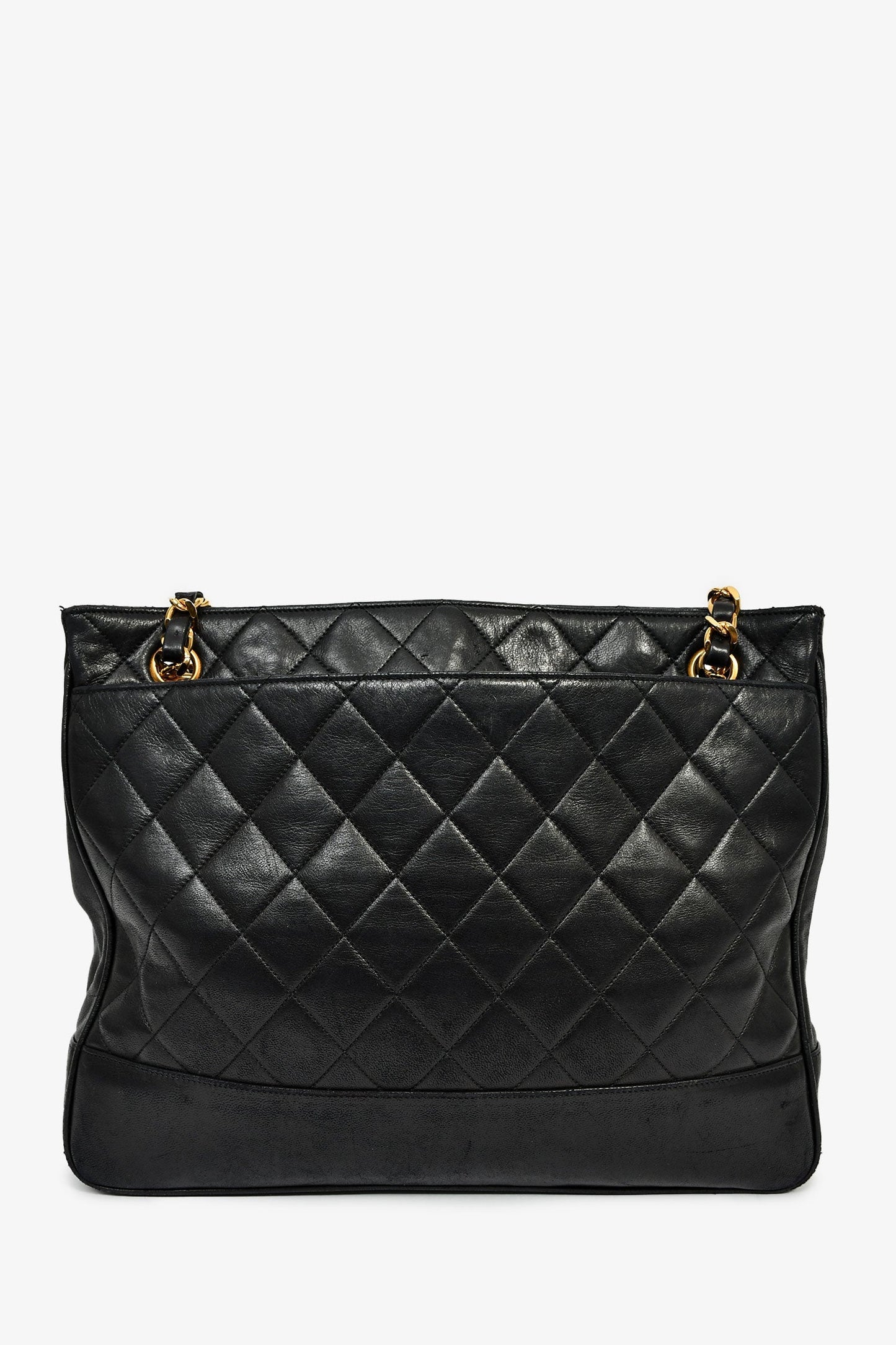 Chanel™ 1994-96 Vintage Black Lambskin Quilted Chain Interlocking CC Charm Tote Bag