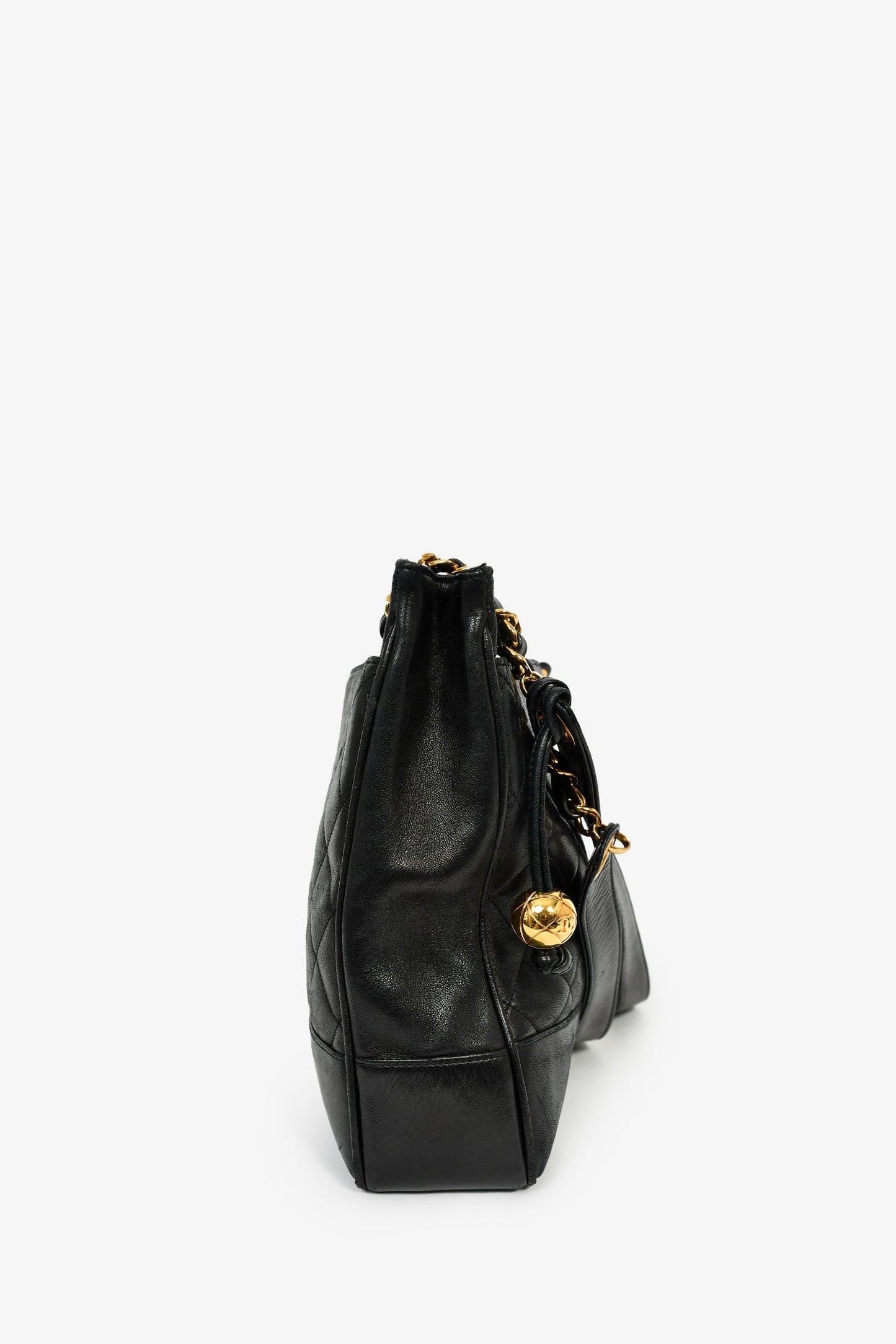 Chanel™ 1994-96 Vintage Black Lambskin Quilted Chain Interlocking CC Charm Tote Bag