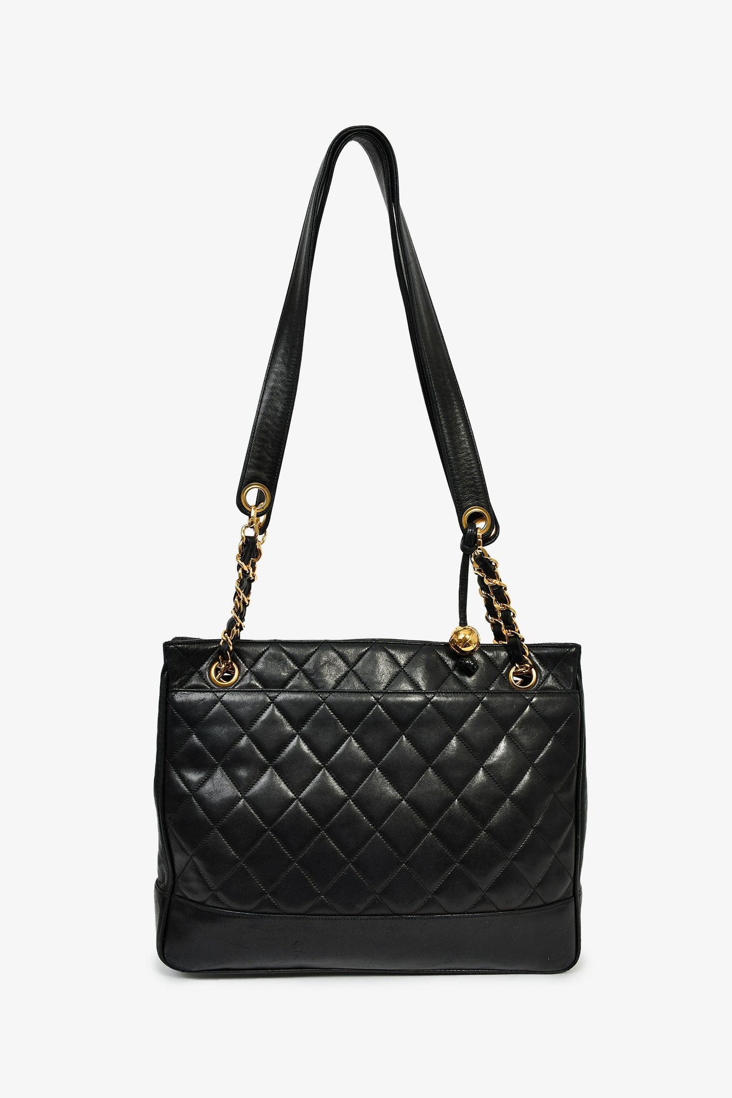 Chanel™ 1994-96 Vintage Black Lambskin Quilted Chain Interlocking CC Charm Tote Bag