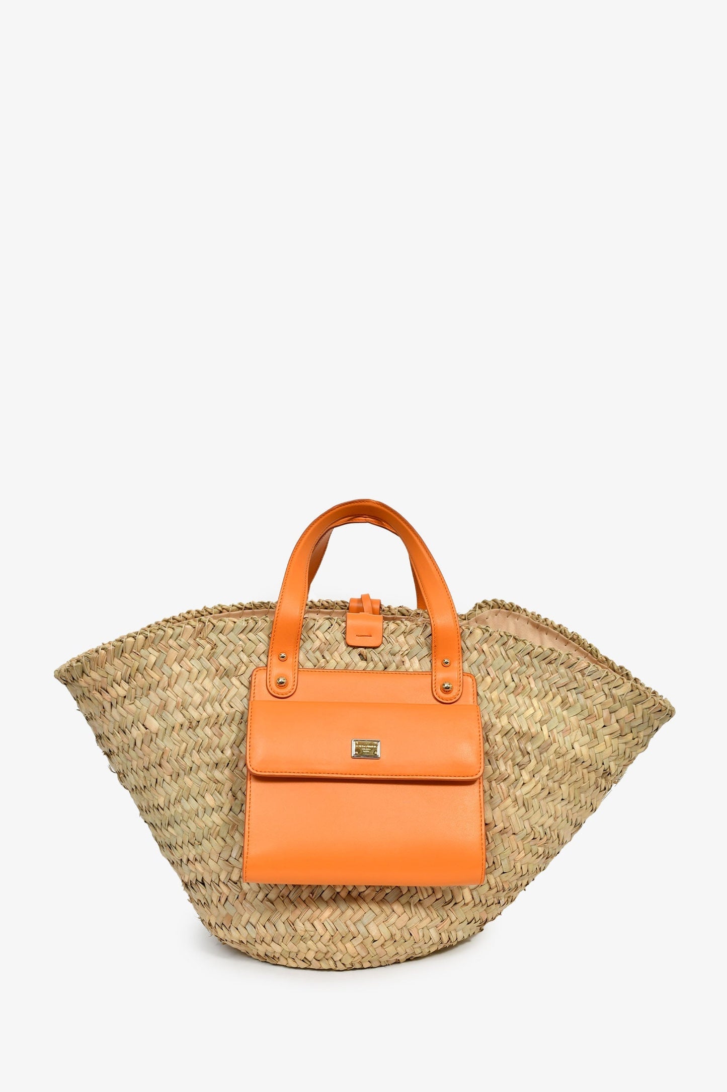 Dolce & Gabbana Straw/Leather Trim Orange Kendra Coffa Bag