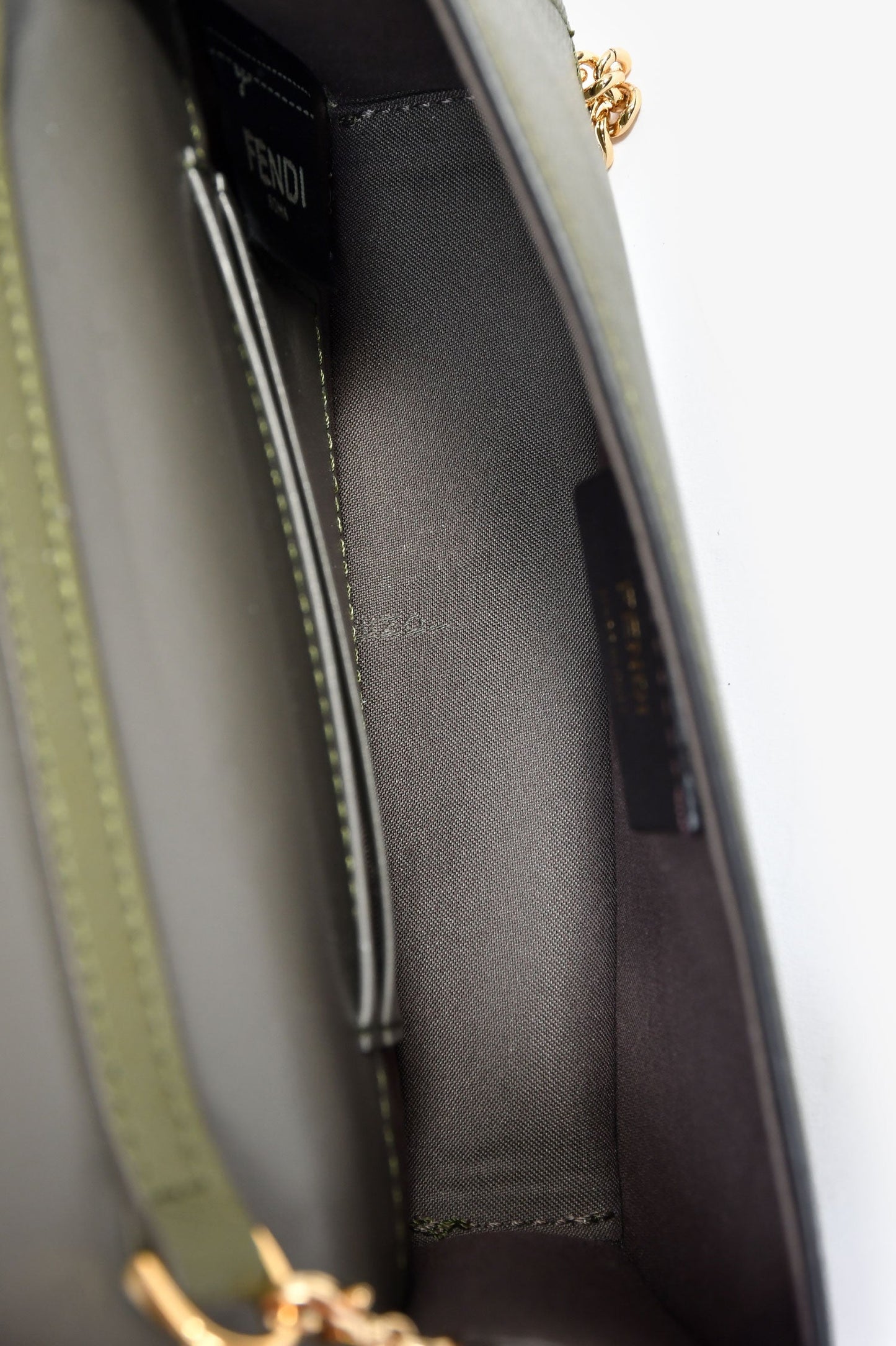 Fendi Olive Green Leather 'F Is Fendi' Belt Bag On Chain
