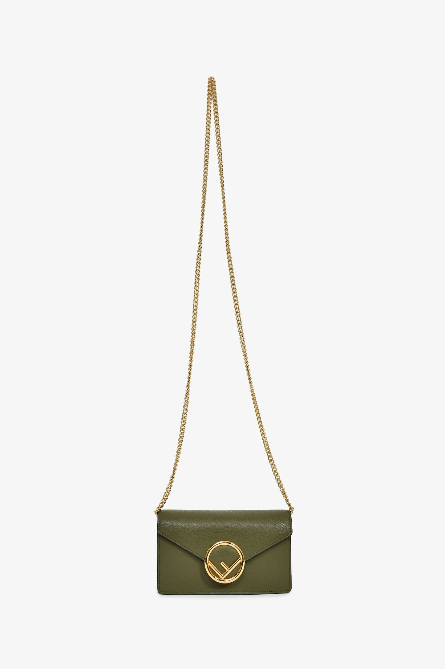 Fendi Olive Green Leather 'F Is Fendi' Belt Bag On Chain