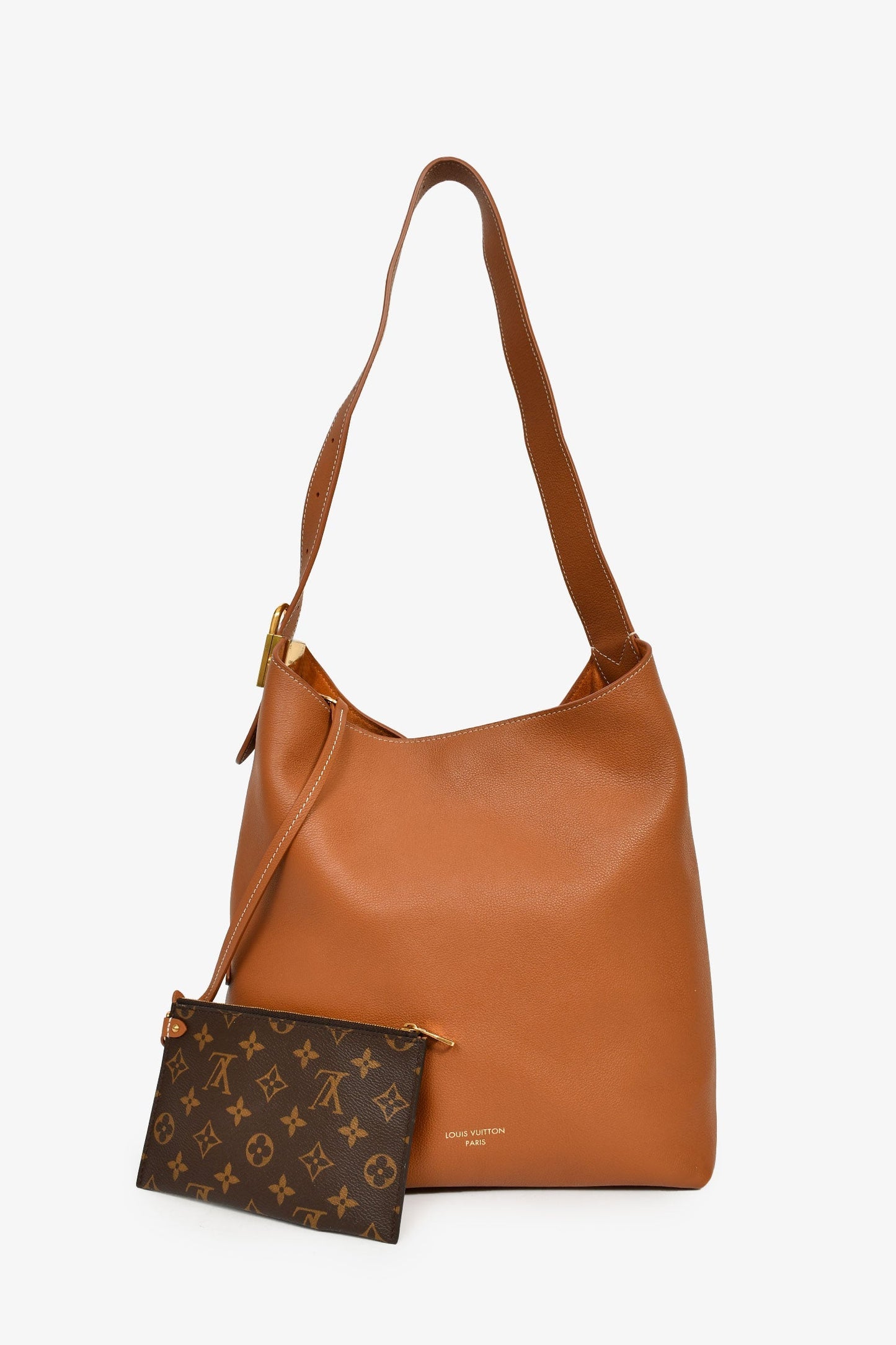Louis Vuitton Brown Leather 'Low Key Hobo MM' Shoulder Bag With Monogram Pouch