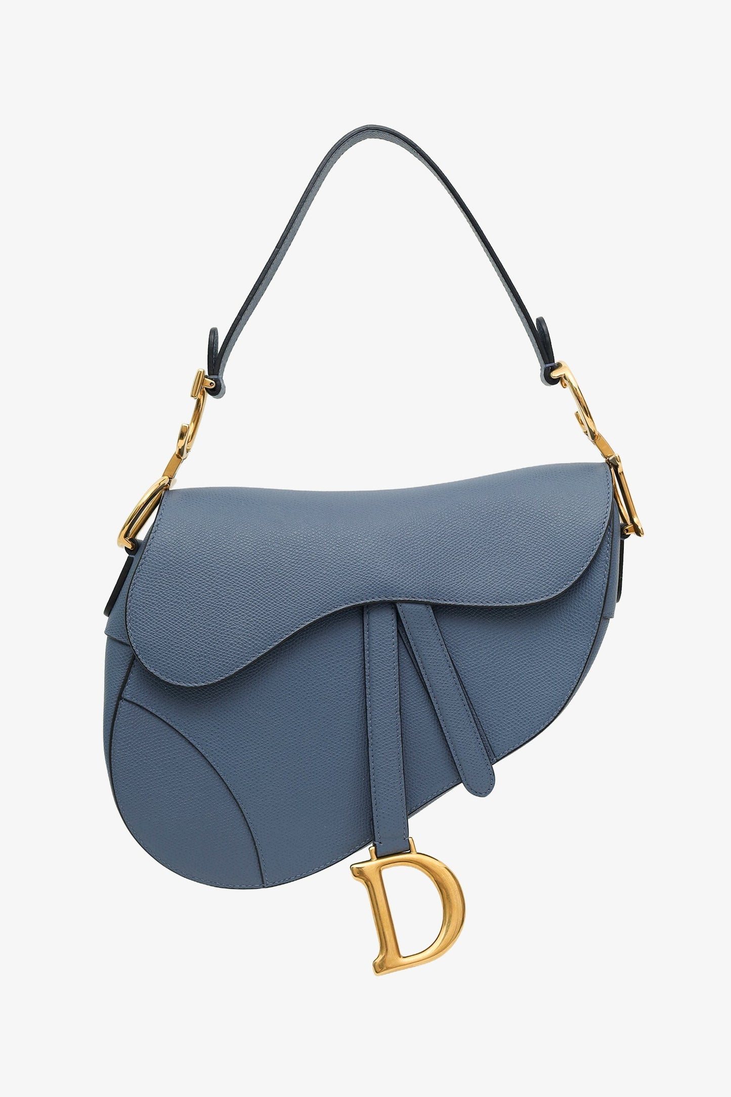 Christian Dior 2019 Blue Grained Leather Medium Saddle Bag