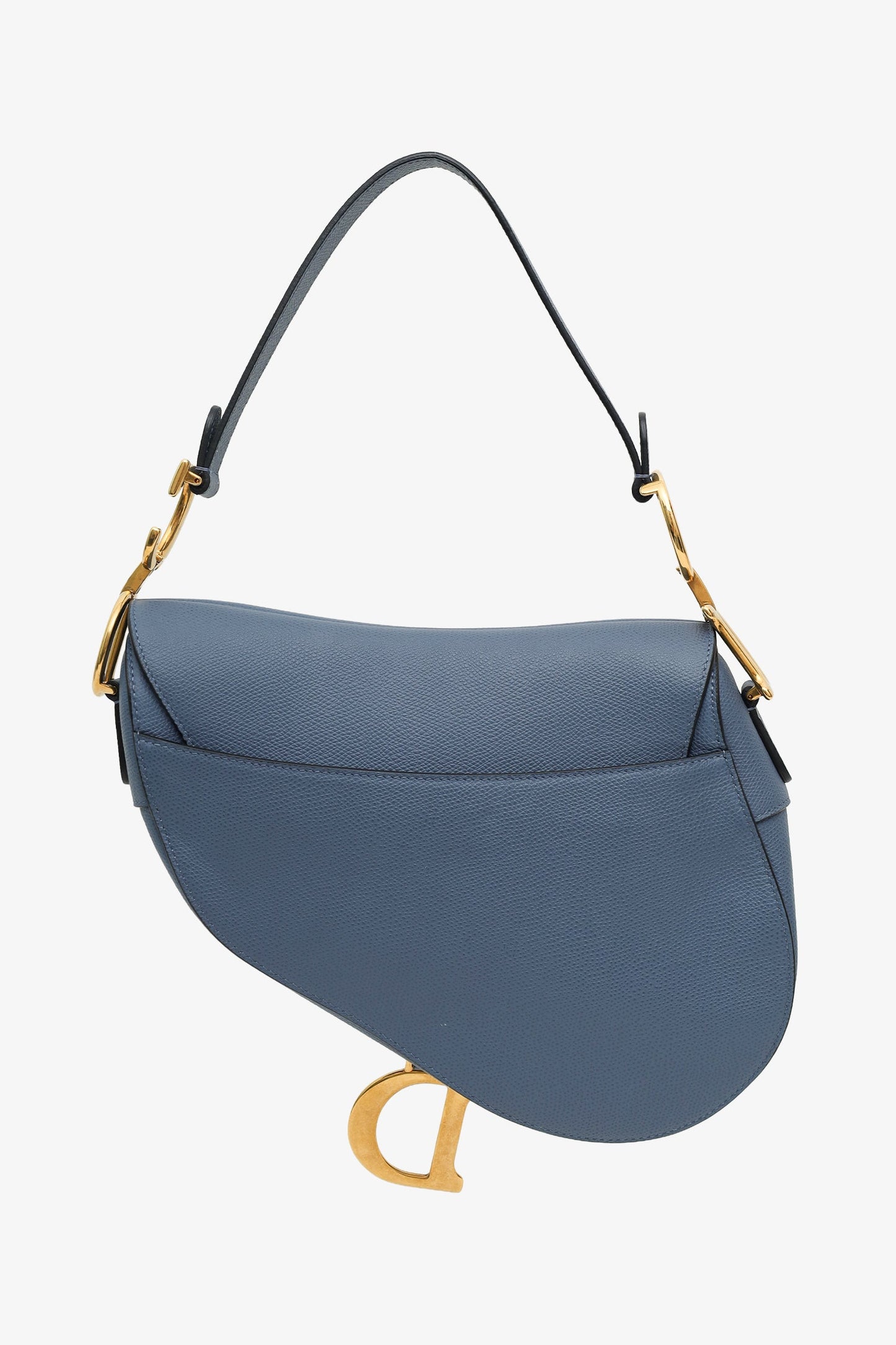 Christian Dior 2019 Blue Grained Leather Medium Saddle Bag
