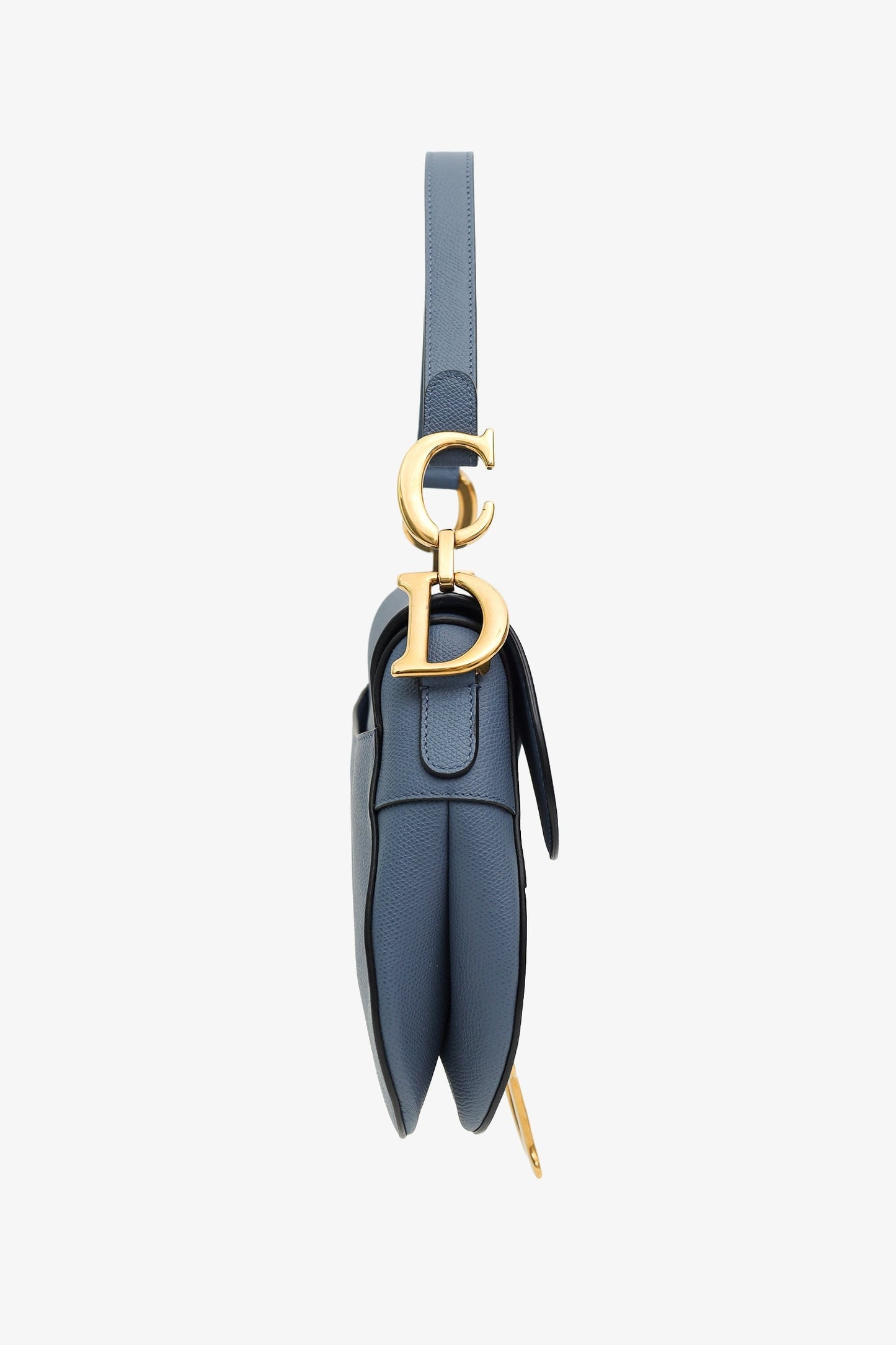 Christian Dior 2019 Blue Grained Leather Medium Saddle Bag