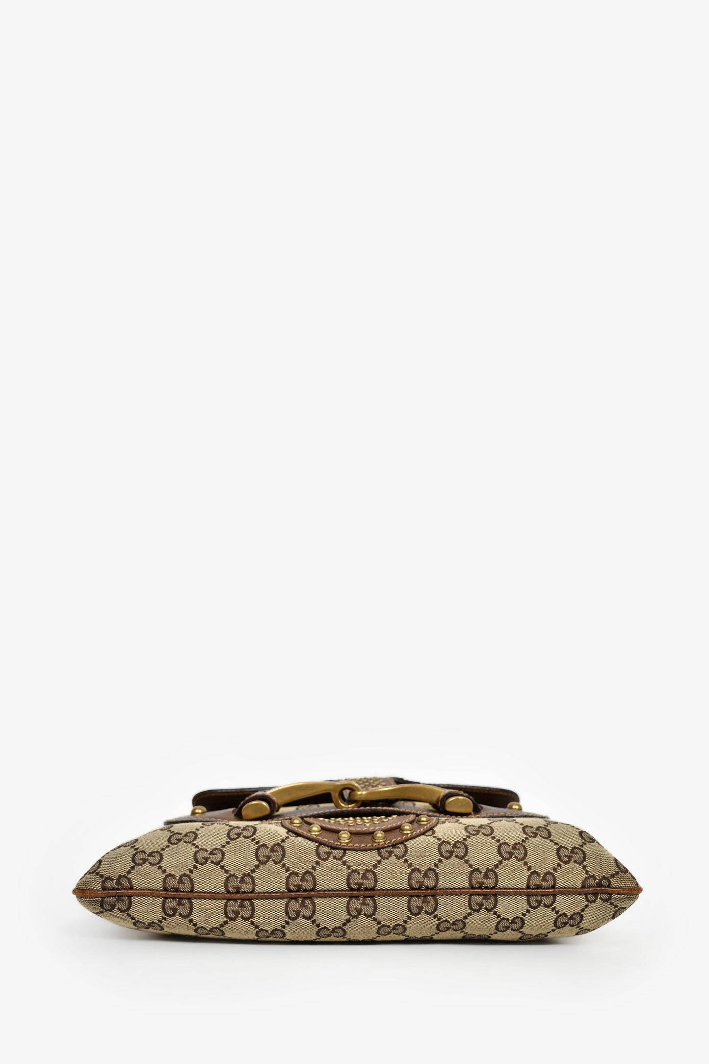 Gucci Beige/Brown GG Canvas Leather Studded Pelham Web Shoulder Bag
